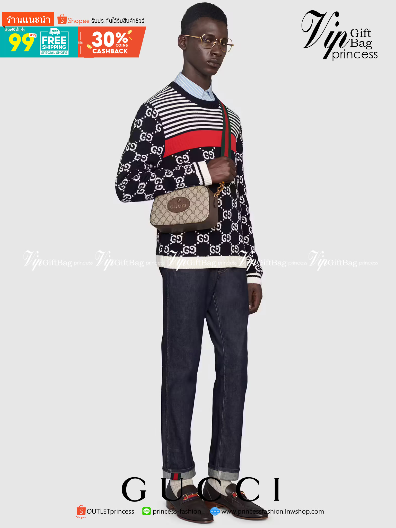 VIP 】หนังแท้ GUCCI Neo Vintage GG Supreme messenger bag พร้อมส่งที่ไทย งานมาพร้อมกล่องครบเซ็ทสวยมากค่ะ