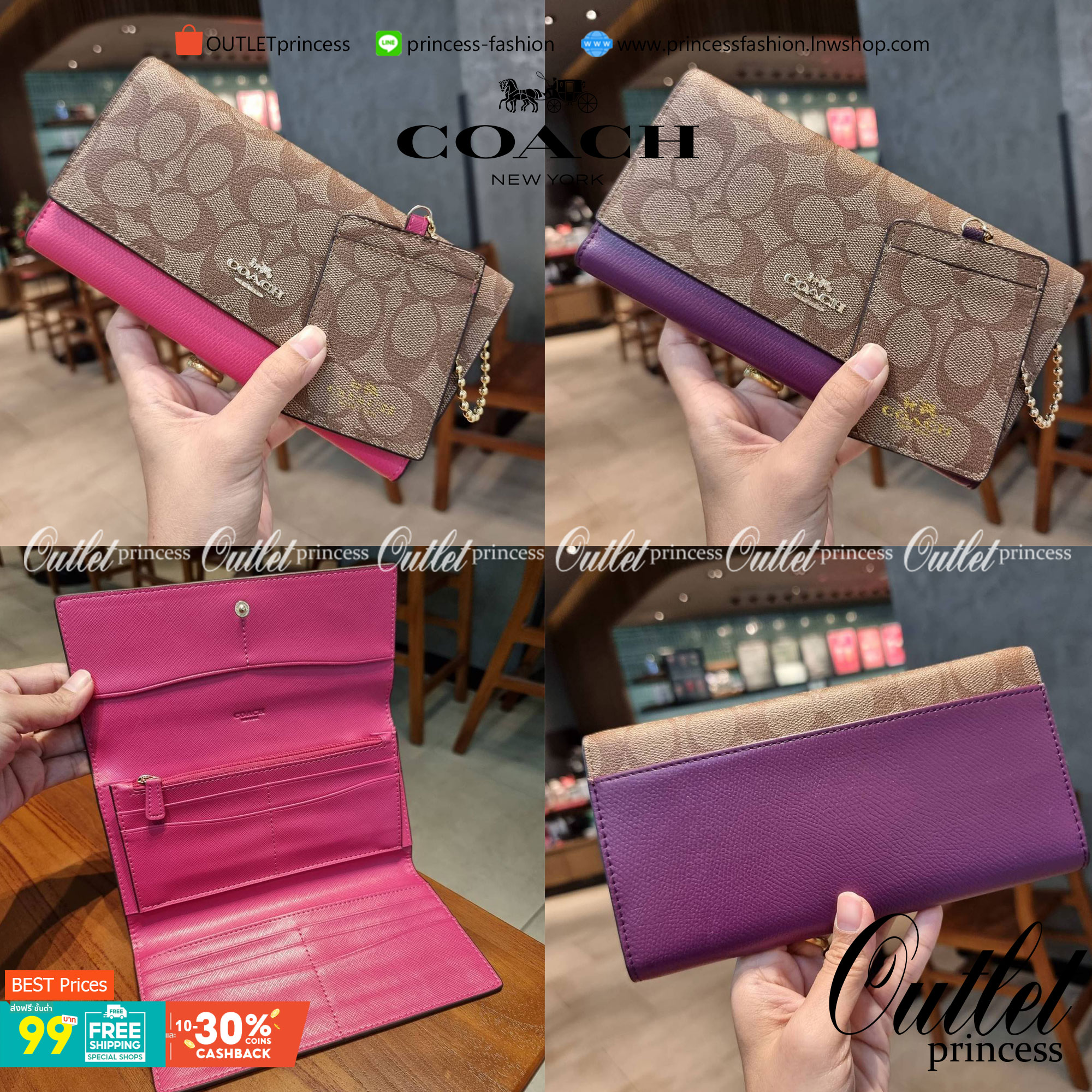 COACH F53763 TRIFOLD WALLET IN SIGNATURE กลับมาแล้วจ้า!! รุ่นขายดี!! 💓 ดีไซน์ใหม่ กระเป๋าสตางค์ใบยาว แถมที่ห้อยใส่บัตรแยกให้ (ถอดออกได้) น่ารักมากๆ ใช้งานง่าย เปิด-ปิดด้วยกระดุม ภายในใส่ธนบัตร ใส่บัตรได้เยอะ ใส่มือถือได้ไปอีก!! จุใจสุดๆ บอกเลยว่าใ