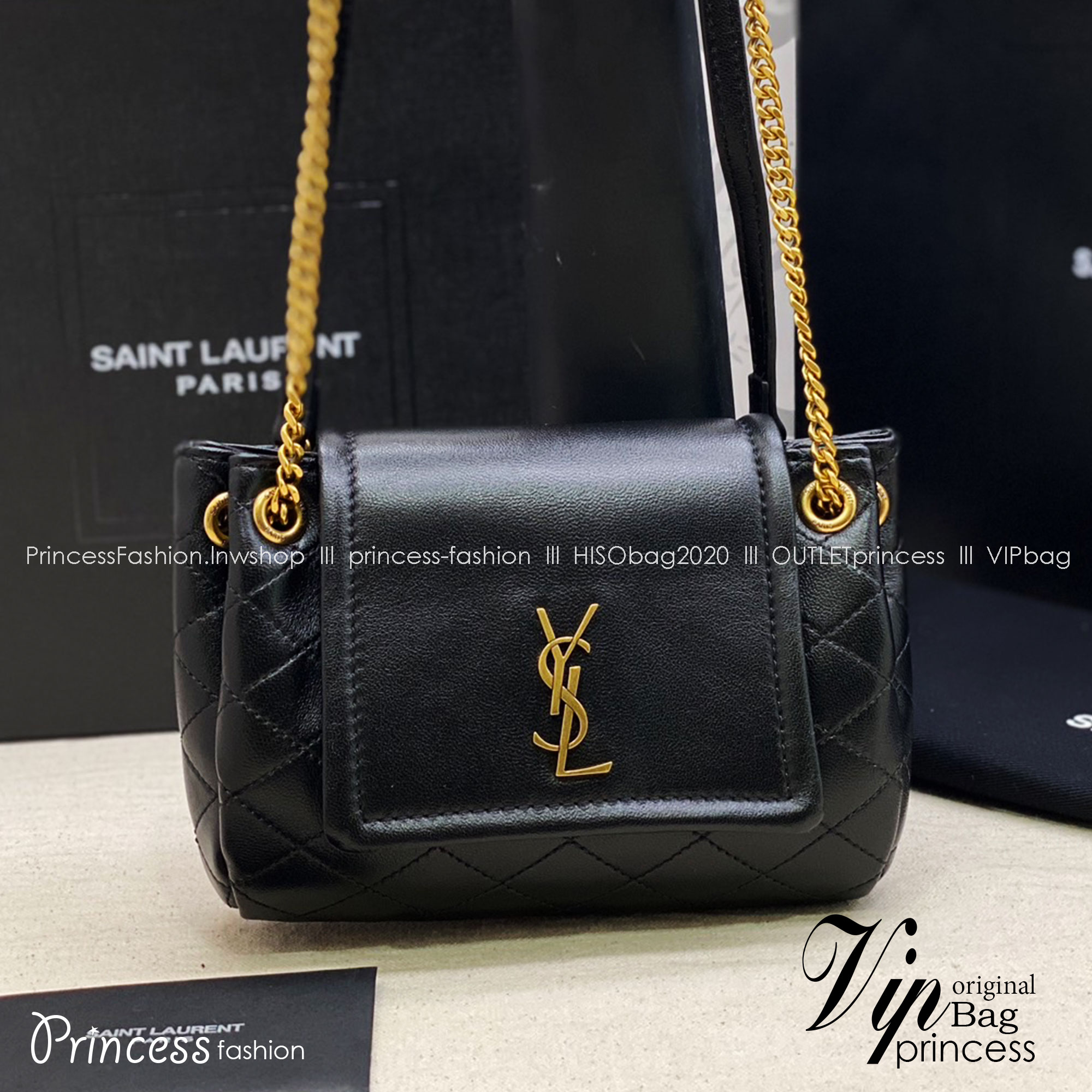 YSL mini nolita Black กระเป๋าสะพายดีไซน์หรูไซส์มินิ เกรดออริ สลับแท้ 1:1 ใช้ต่างประเทศได้ Nolita bag with front flap