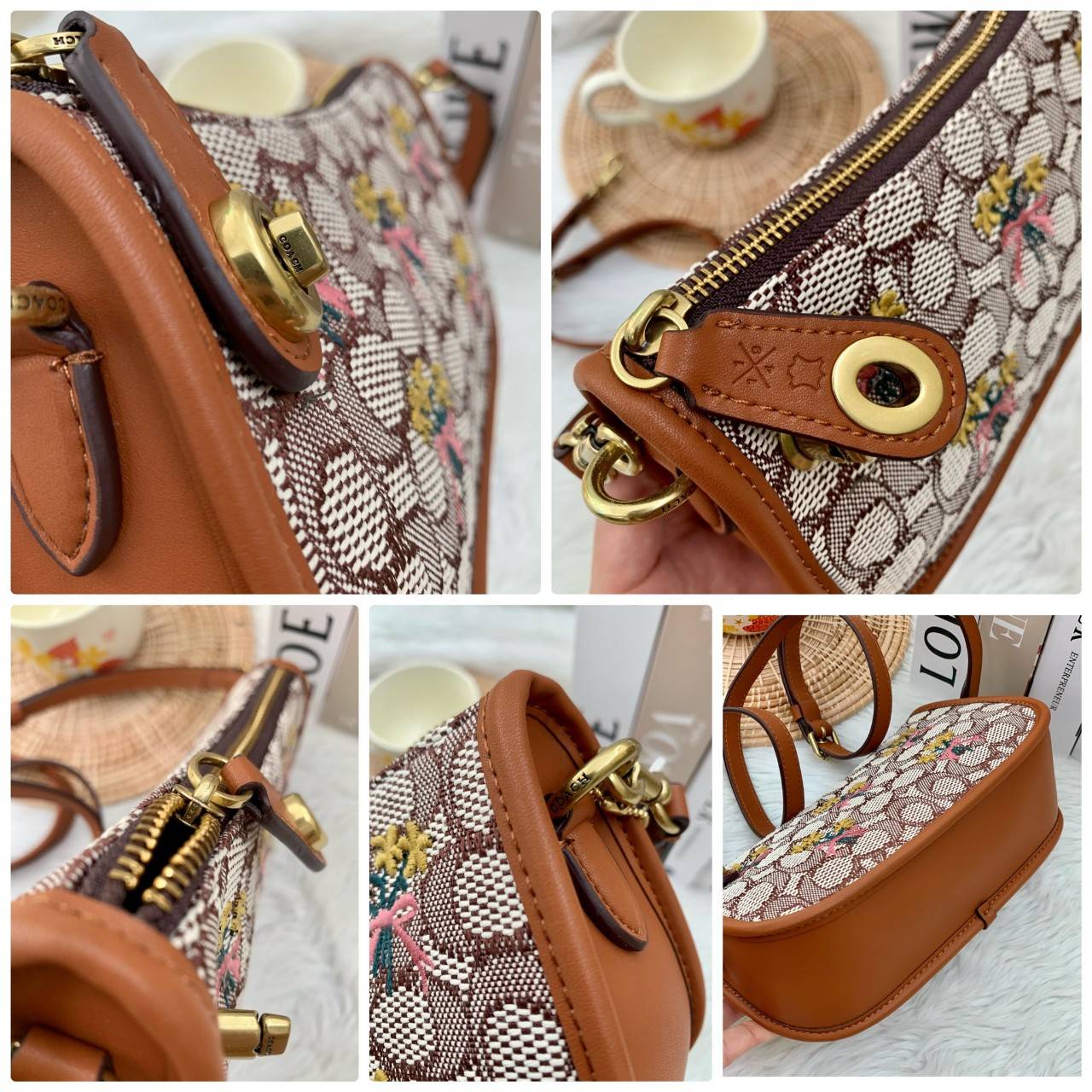 รุ่นใหม่ล่าสุด ต้อนรับหน้าหนาวนี้กันค่าา🎀 COACH SWINGER BAG IN SIGNATURE TEXTILE JACQUARD WITH BOUQUET MOTIF EMBROIDERY ((C6289)) พร้อมส่งที่ไทย จำนวนจำกัด สวยมากๆค่ะ! กระเป๋าหิ้วได้//สะพายข้างได้ วัสดุJacquardทอลายแบรนด์+หนังแท้ ได้ลงตัวสวย ดูคลา