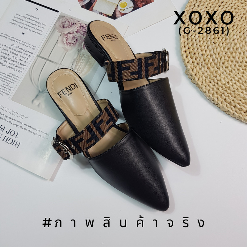 FENDI Mid Heel รองเท้างานสวม งานแบรนด์ หัวแหลม ใส่แล้วขาเรียวยาว แมทส์ชุดง่าน น้ำหนักเบา มีส้นเล็กน้อย กำลังใส่สบาย (ชนช้อป) วัสดุหนัง PU