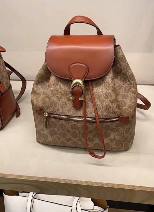 ของแท้ 💯% Coach Evie Backpack In Signature Canvas Signature coated canvas and refined calf leather