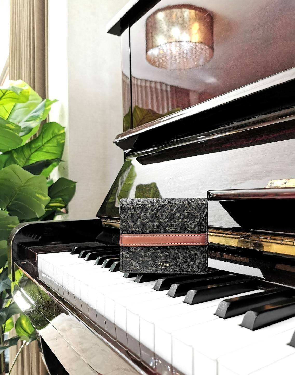 CELINE SHORT WALLET กระเป๋าสตางค์ซีลีนใบสั้น วัสดุ Triomphe Canvas หนังขึ้นลาย Signature Brand สวยอยู่ทรงมีโลโก้ด้านหน้าเปิดปิดด้วยฝาพับคาดเเถบหนังด้านหน้า ภายในมีโลโก้ มีช่องแบ่งหลายช่อง มีช่องใส่บัตรหลายช่อง สามารถช่องใส่เหรียญ บัตร ธนบัตรเเบบพับได้ ไอเ