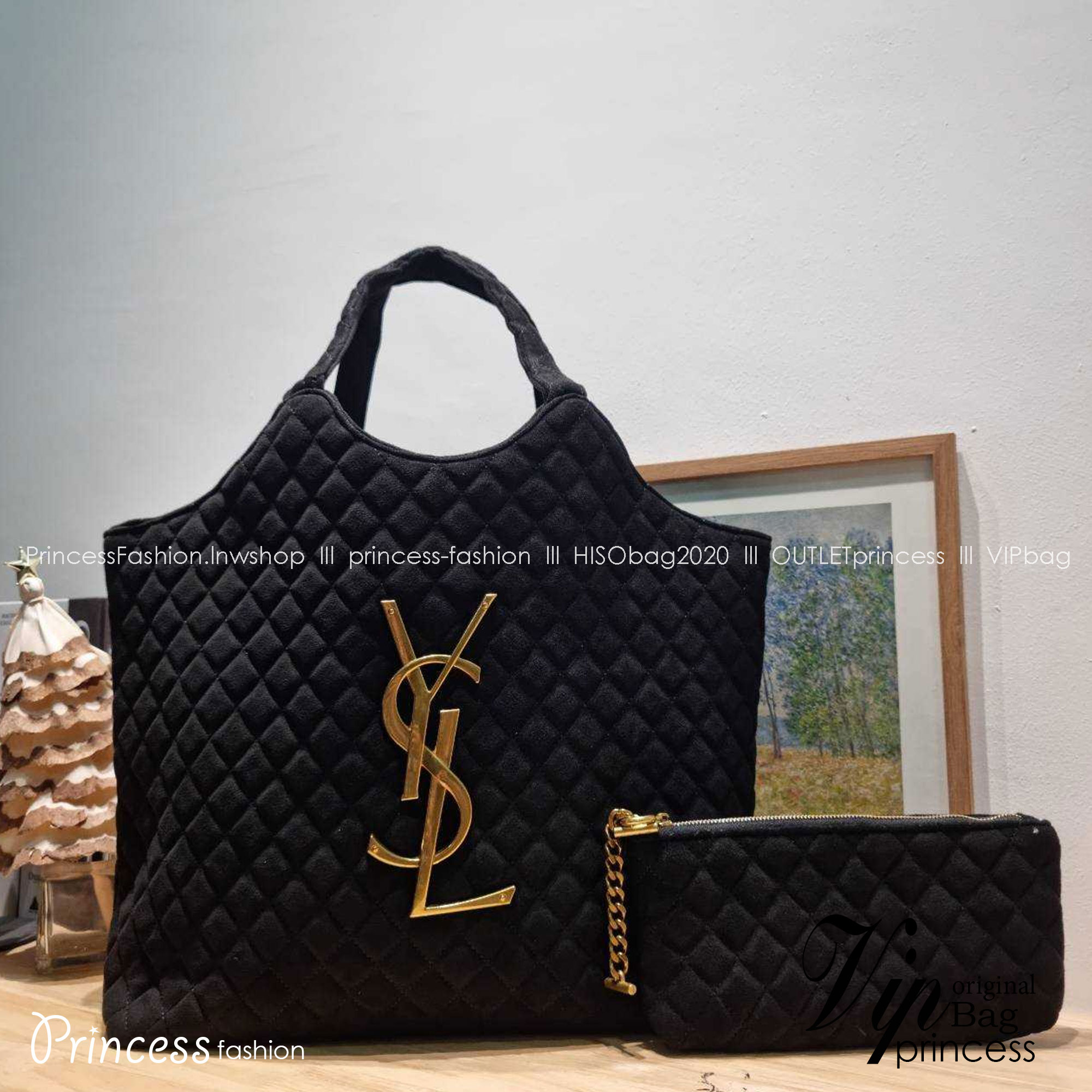 YSL ICARE MAXI SHOPPING BAG / YSL tote bag กระเป๋าใบใหญ่ทรงโท้ท รุ่นผ้ากำมะหยี่ เกรดออริ 1:1