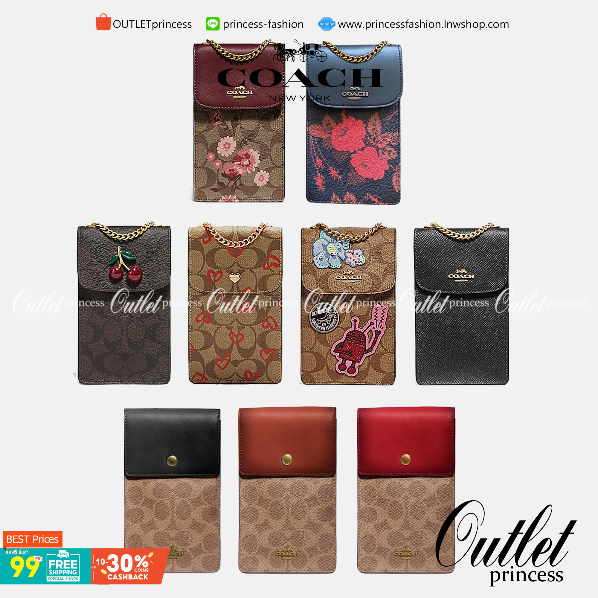 COACH PHONE CASE CROSSBODY BAG ((73486//76988//76357//39955//91046)) COACH NORTH/SOUTH CROSSBODY IN SIGNATURE CANVAS กระเป๋าใส่โทรศัพท์รุ่นนี้ มีความโดดเด่นทั้งดีไซน์และคุณสมบัติในการใช้งาน ด้วยลวดลายที่มีซิกเนเจอร์เป็นเอกลักษณ์แล้ว ด้านหลังยังมีช่องใส่กา