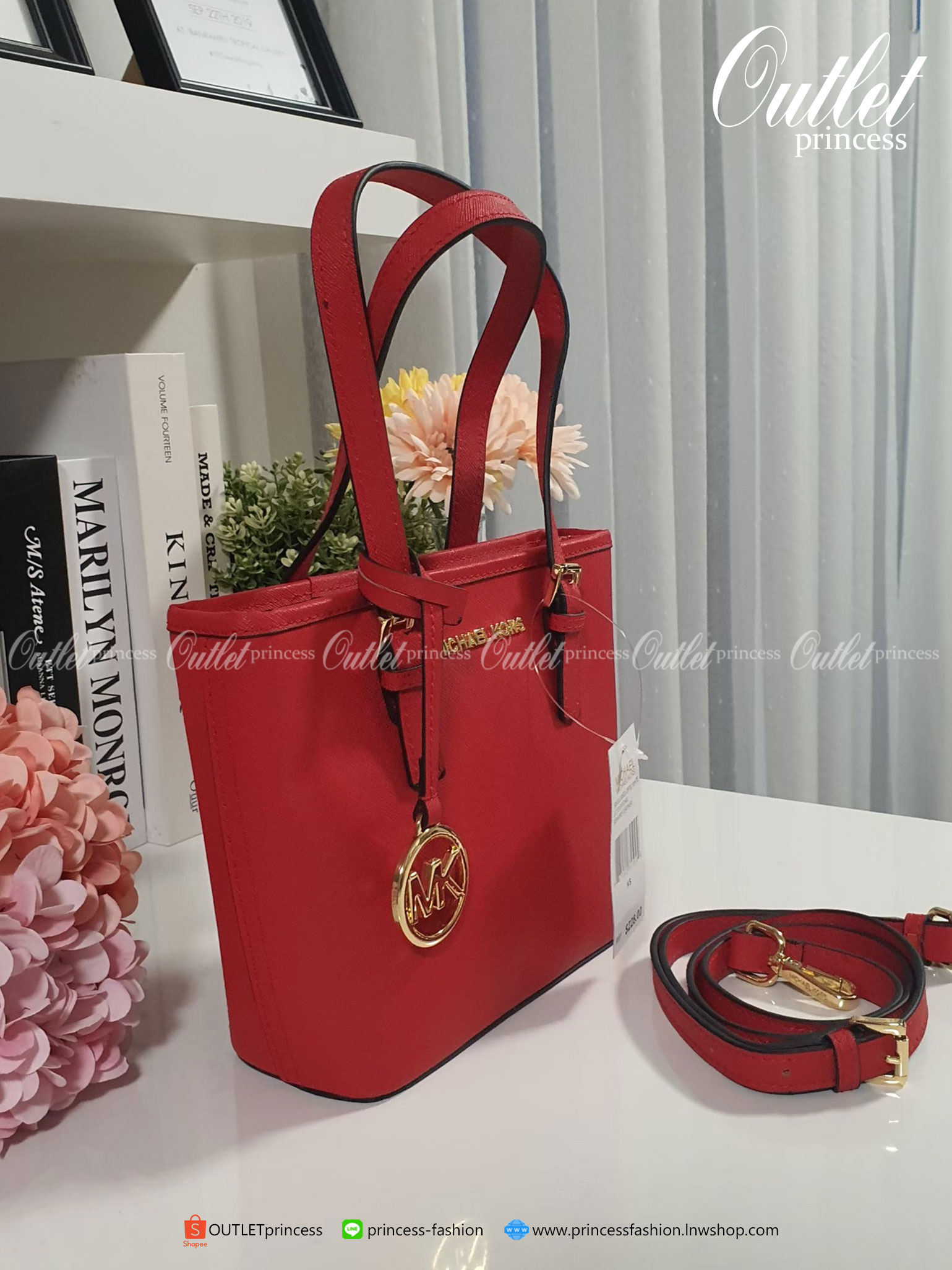ของแท้ 100% Micheal Kors Genuine Leather Mini Tote Bag สีแดง