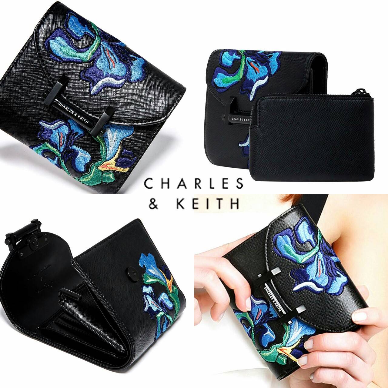 CHARLES &. KEITH Embroidery Short wallet BEST SELLER กระเป๋าสตางค์ใบสั้น 3 แบบพับ งานปัก ด้านหน้าสวยมาก เปิดปิดกระเป๋าแบบแม่เหล็ก ด้านในมี กระเป๋าซิป แยกออกมาใช้งานได้ มีช่องใส่นามบัตร และ ช่องใส่ธนบัตรค่ะ