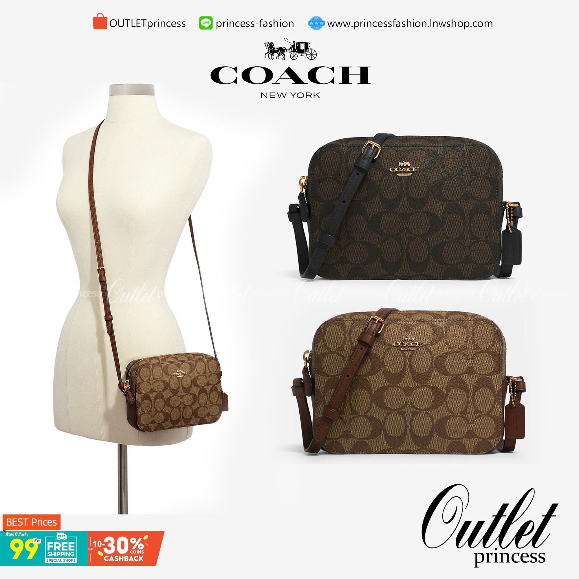 COACH 91677 MINI CAMERA BAG IN SIGNATURE CANVAS ขายดีที่สุด!! กระเป๋าสะพายข้างไซส์มินิ คลาสสิคอยู่ทรง อะไหล่ทองตัดดูหรู วัสดุหนังแคนวาสเคลือบลาย เปิด-ปิดด้วยซิป สายสะพายปรับได้ตามตัว ใบนี้แมทช์ได้ทุกลุค ใช้เป็น everyday bag ได้สบายๆเลยจ้า