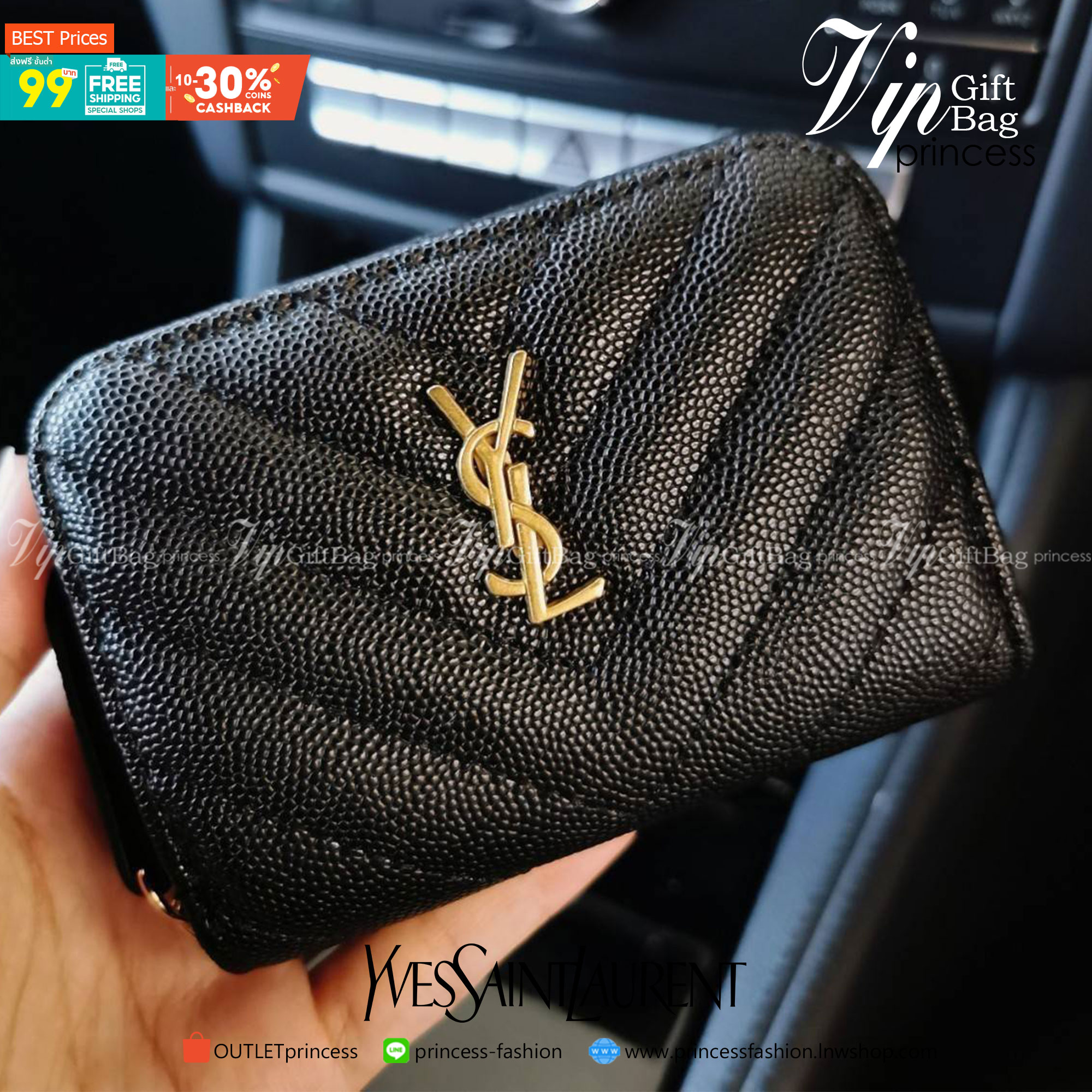 พรีเมี่ยมกิ๊ฟแท้ 100% 】YVES SAINT LAURENT YSL BEAUTY ZIP POUCH VIP GIFT WITH PURCHASE (GWP) พรีเมี่ยมกิ้ฟ Limited Edition จาก YSL Lotte Duty Free Korea วัสดุหนังคาร์เวียร์ขึ้นลายสวยอยู่ทรงคลาสสิค