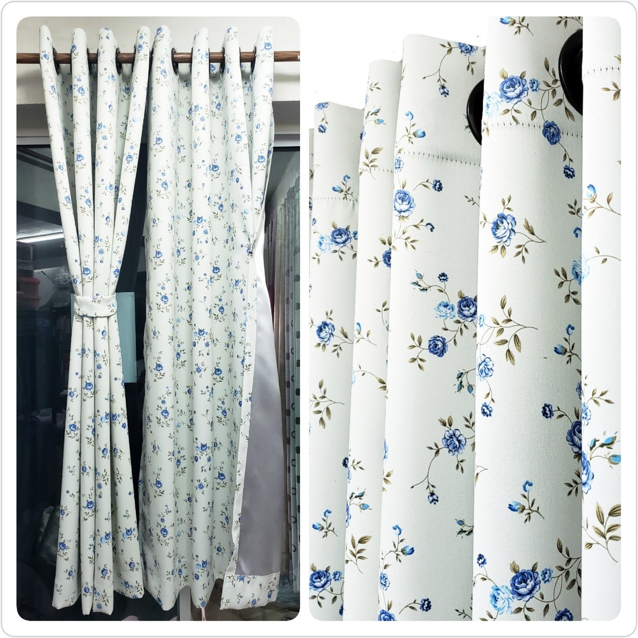 ผ้าม่านลายวินเทจก.130*ส.150ซม./ผืน ผ้าม่าน รุ่นวินเทจ สีฟ้า