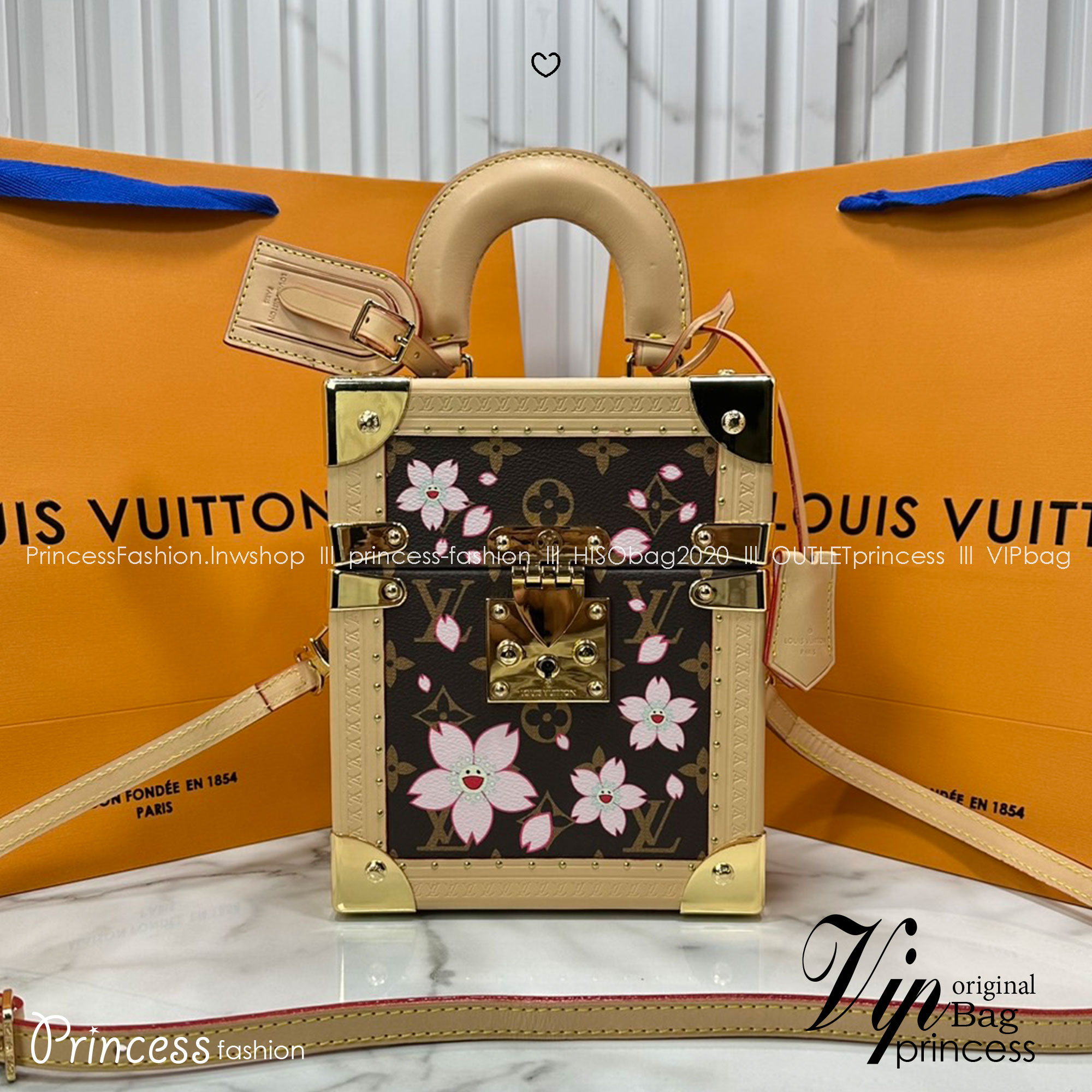 ORI หนังแท้ | LV x TM Camera Box Sakura Brown กระเป๋าสะพายทรงกล่องดีไซน์ขนาดเล็กพกพาสนุก ลายพิมพ์ดอกซากุระมีชีวิตชีวากับสไตล์เป็นเอกลักษณ์ เปี่ยมไปด้วยพลังและหรูหรา