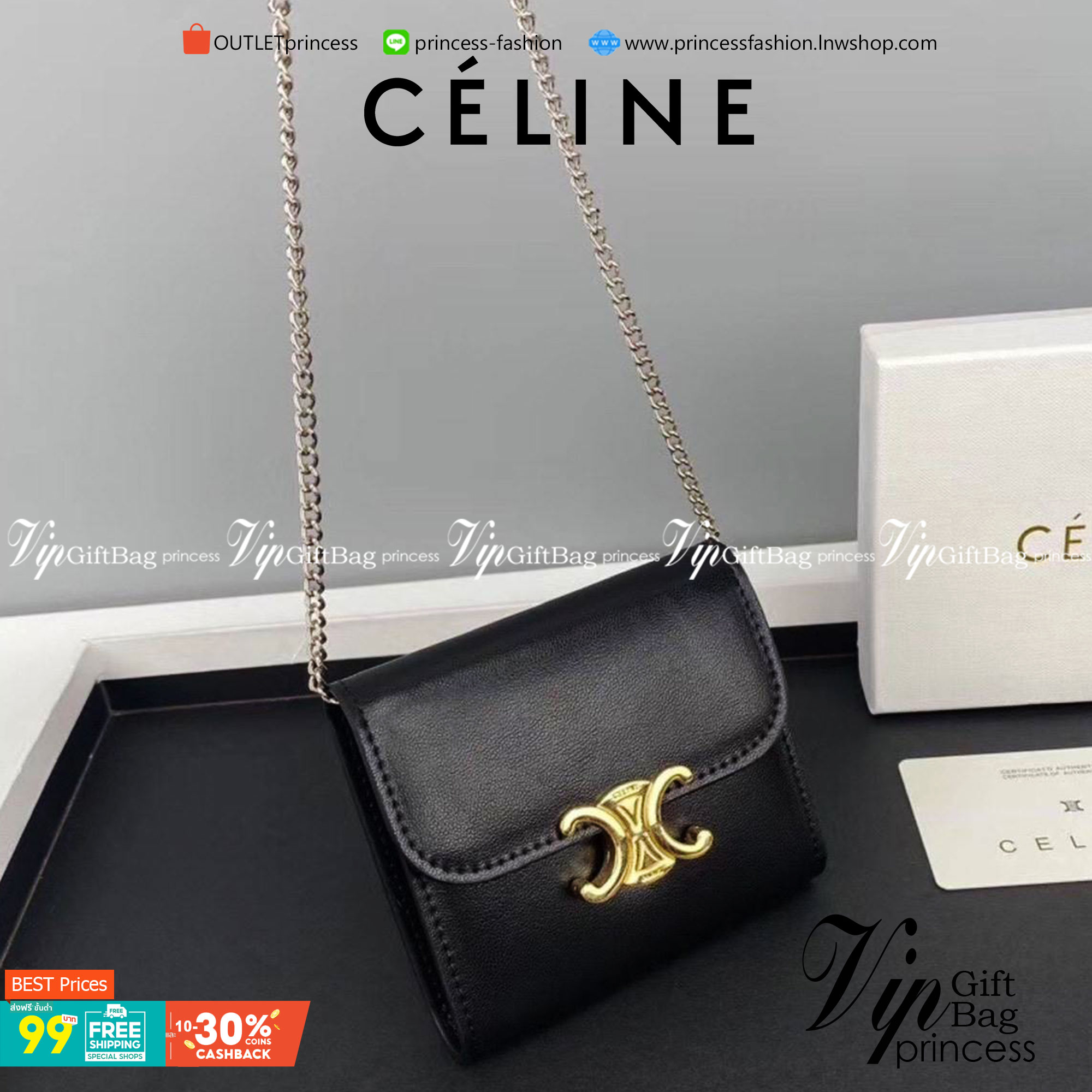 สีใหม่พร้อมส่ง! สีเขียวเหนี่ยวทรัพย์! และสีดำสุดคลาสสิค CELINE SHORT WALLET VIP GIFT WITH PURCHASE (GWP) หนังเรียบสวยอยู่ทรงมีโลโก้ด้านหน้าเปิดปิดด้วยฝาพับกระดุม ภายในมีช่องแบ่งหลายช่อง มีช่องใส่บัตรหลายช่อง ช่องใส่เหรียญ ช่องใส่ธนบัตร ใส่แบงก์พันได้เหมือ