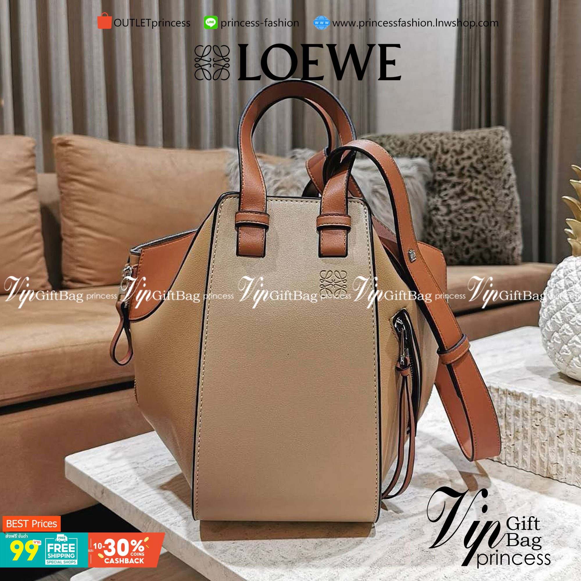 LOEWE Hammock Small leather and canvas LOEWE HANDLE & SHOULDER BAG GIFT WITH PURCHASE (GWP) กระเป๋าถือหรือสะพายหนังแท้พรีเมี่ยมกิ๊ฟ Limited จาก LOEWE PERFUME DUTYFREE รุ่น Rare items สุดๆวัสดุหนังแท้ Calfskin หนังสวยดีไซน์มีเอกลักษณ์ ใบใหญ่กำลังดี น้ำหนัก