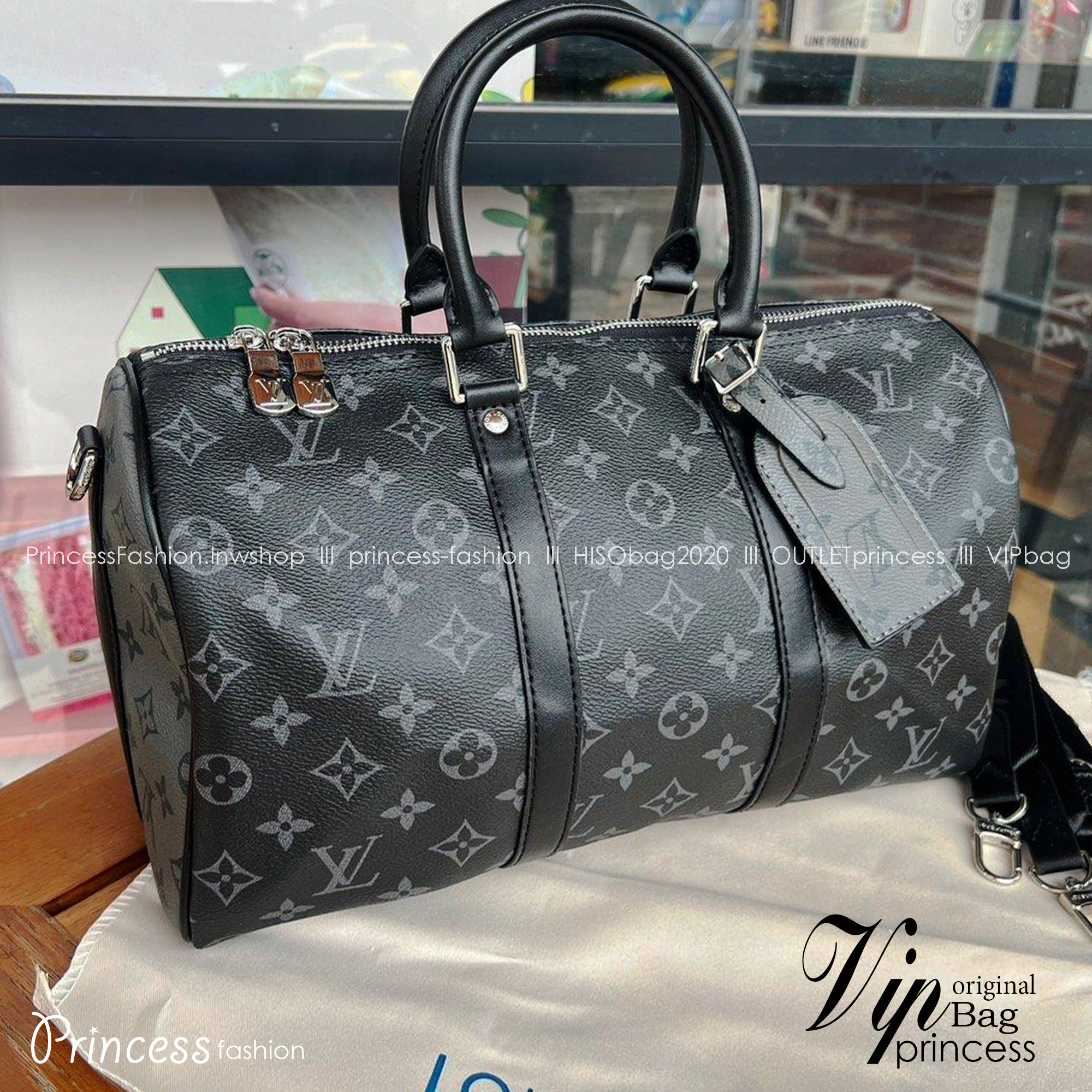 LV Keepall Bandouliere / LV Travel Bag พร้อมส่ง กระเป๋าเดินทางสุดคลาสสิค เรียบหรูมีระดับในวัสดุ Monogram Eclipse แคนวาส