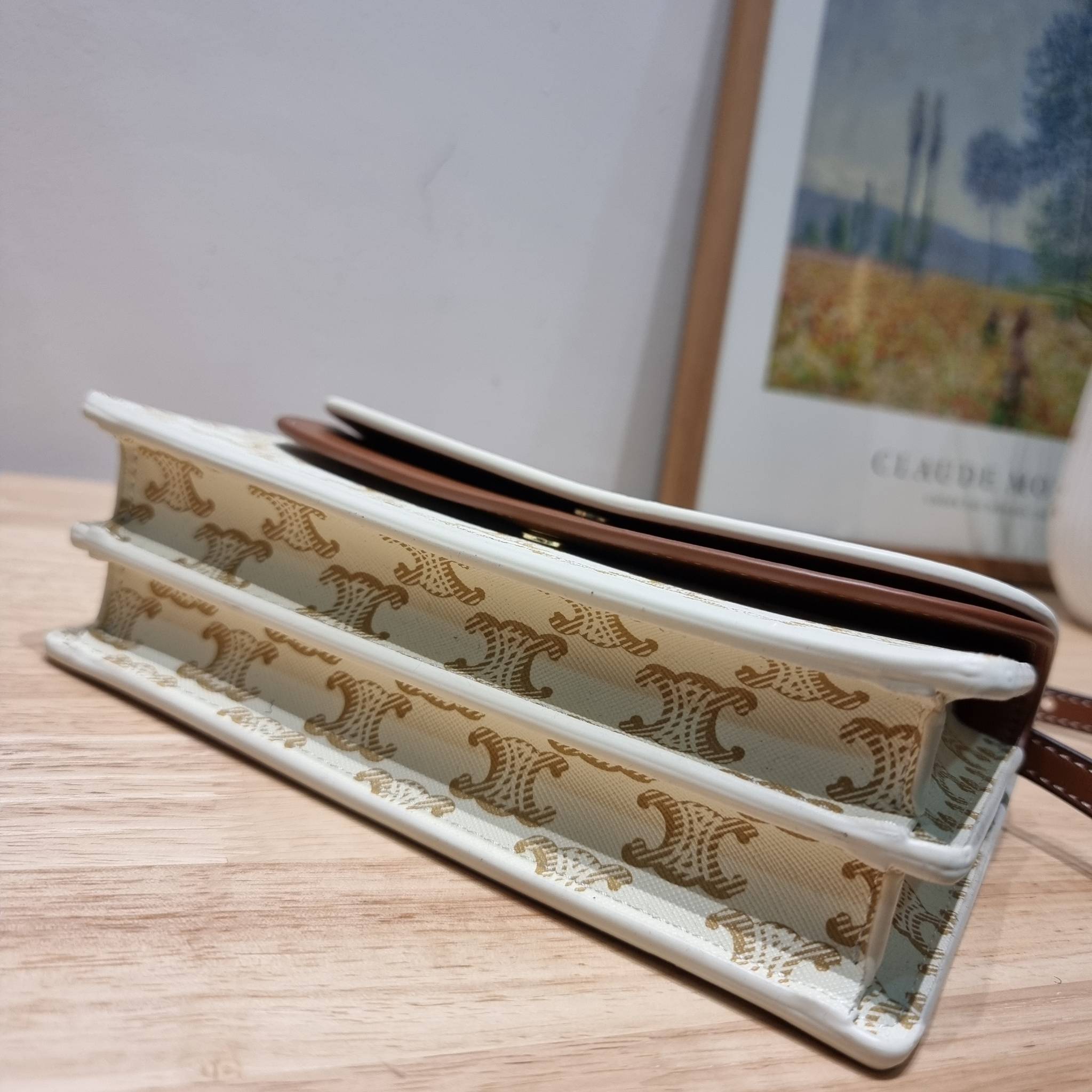 CELINE WALLET ON STRAP IN TRIOMPHE CANVAS AND LEATHER อีกหนึ่งรุ่นยอดนิยม กระเป๋าสะพายกึ่งคลัทช์ ในรูปแบบกระเป๋าสตางค์ ให้พกพาได้ง่าย ใส่ของสำคัญ มือถือ หรือบัตรต่างๆได้