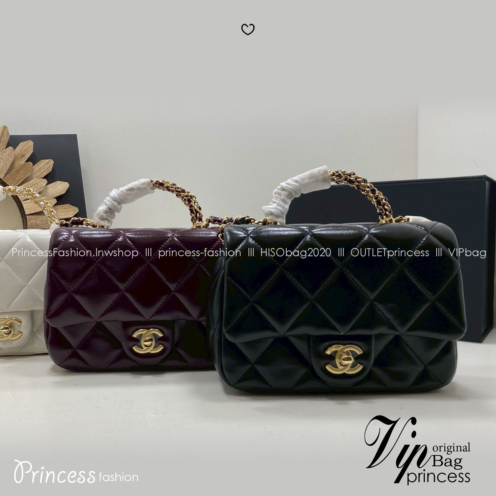 ORI หนังแท้ | Chanel Mini Flap Bag With Top Handle กระเป๋าสะพาย กระเป๋าถือพร้อมหูจับหรูหราร้อยโซ่สีทอง สายสะพายโซ่ ขนาดกะทัดรัดใช้งานง่าย