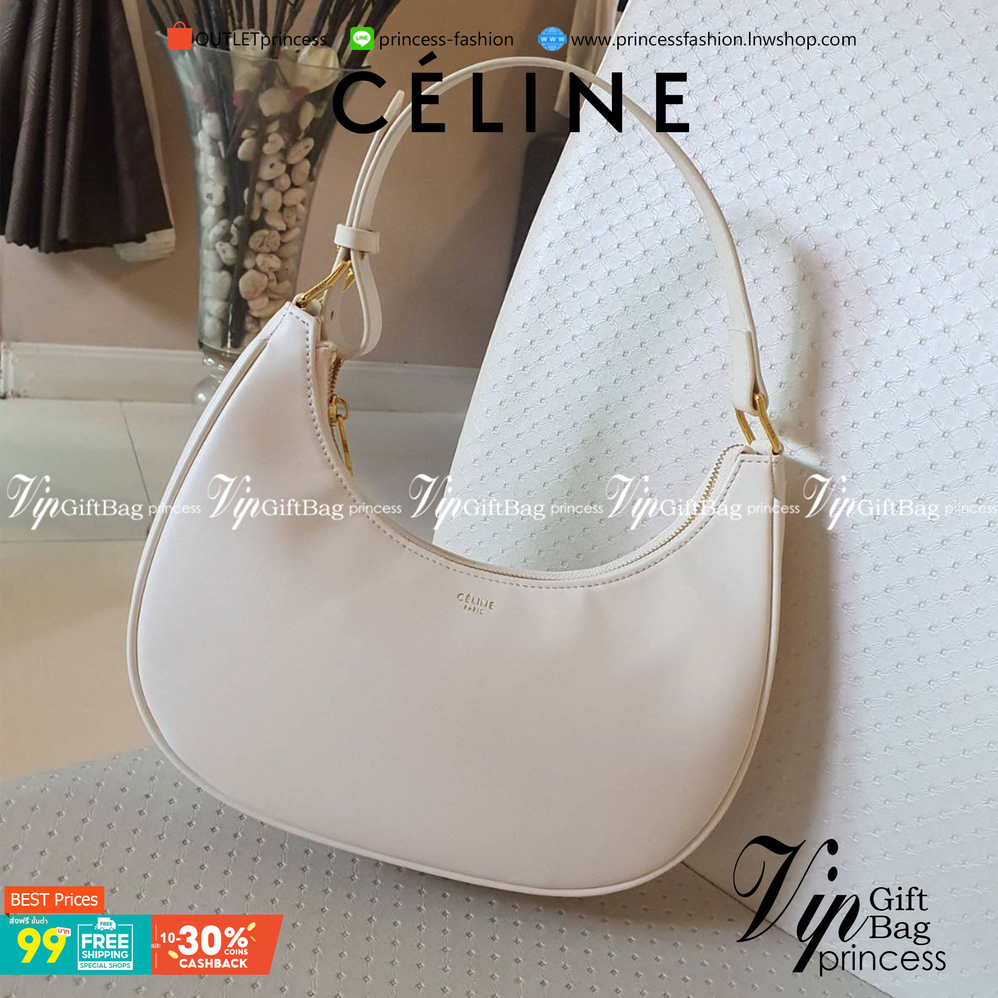 CELINE SHOULDER BAG VIP GIFT WITH PURCHASE (GWP) AVA BAG IN SMOOTH CALFSKIN พรีเมี่ยมกิ๊ฟ Limited Edition จาก CELINE HAUTE PARFUME DUTYFREE COUNTER วัสดุหนังสังเคราะห์เรียบสวย ดีไซน์สวยหรูฮิตสุดในเกาหลี! หนังสวยอยู่ทรงกันน้ำ เปิดปิดด้วยซิปแบรนด์ ภายในโล่ง