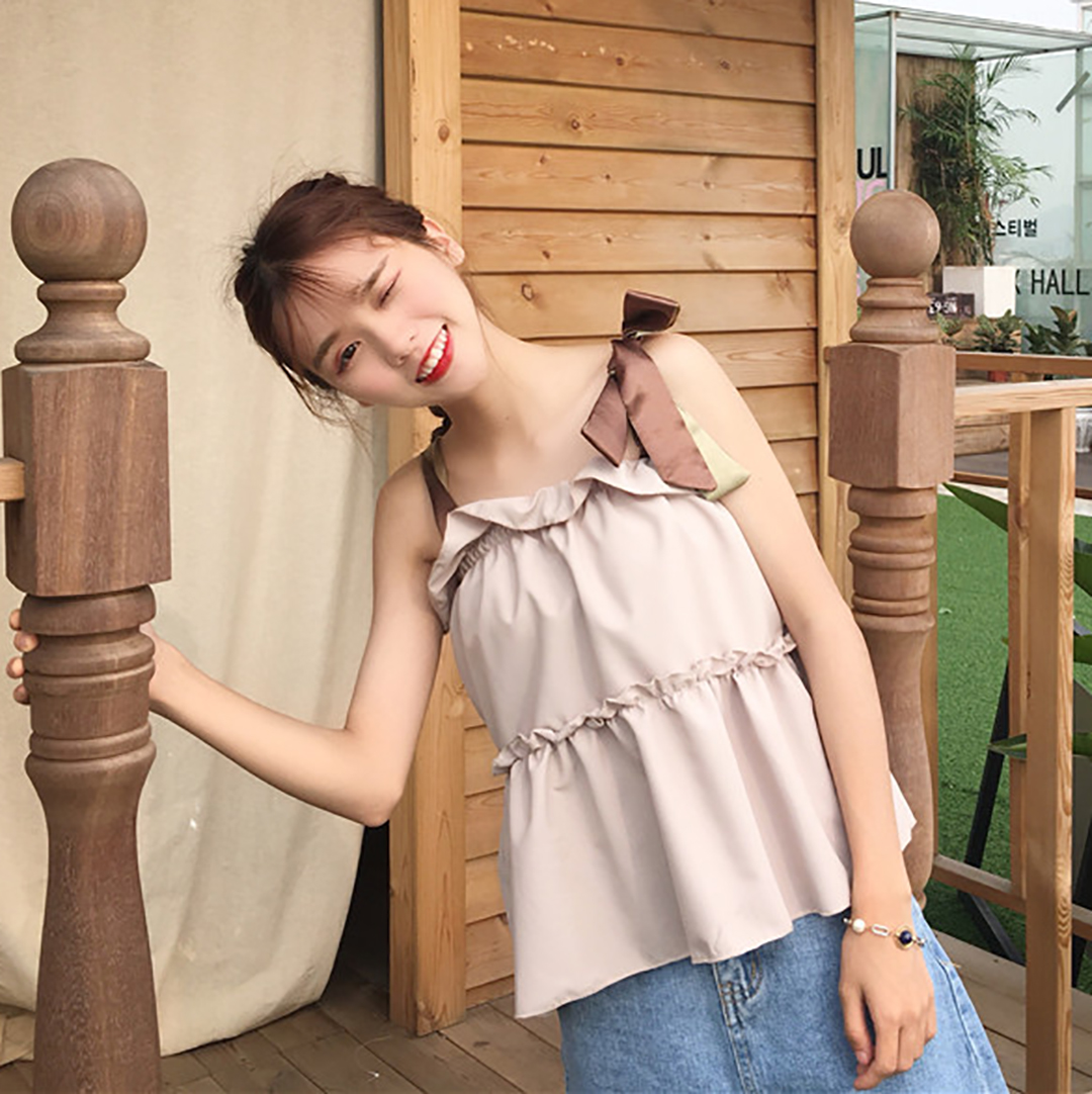 พร้อมส่ง 2 สี 🥠 Olivia top เสื้อสายเดี่ยวระบายเป็นชั้นๆ (IN32316)