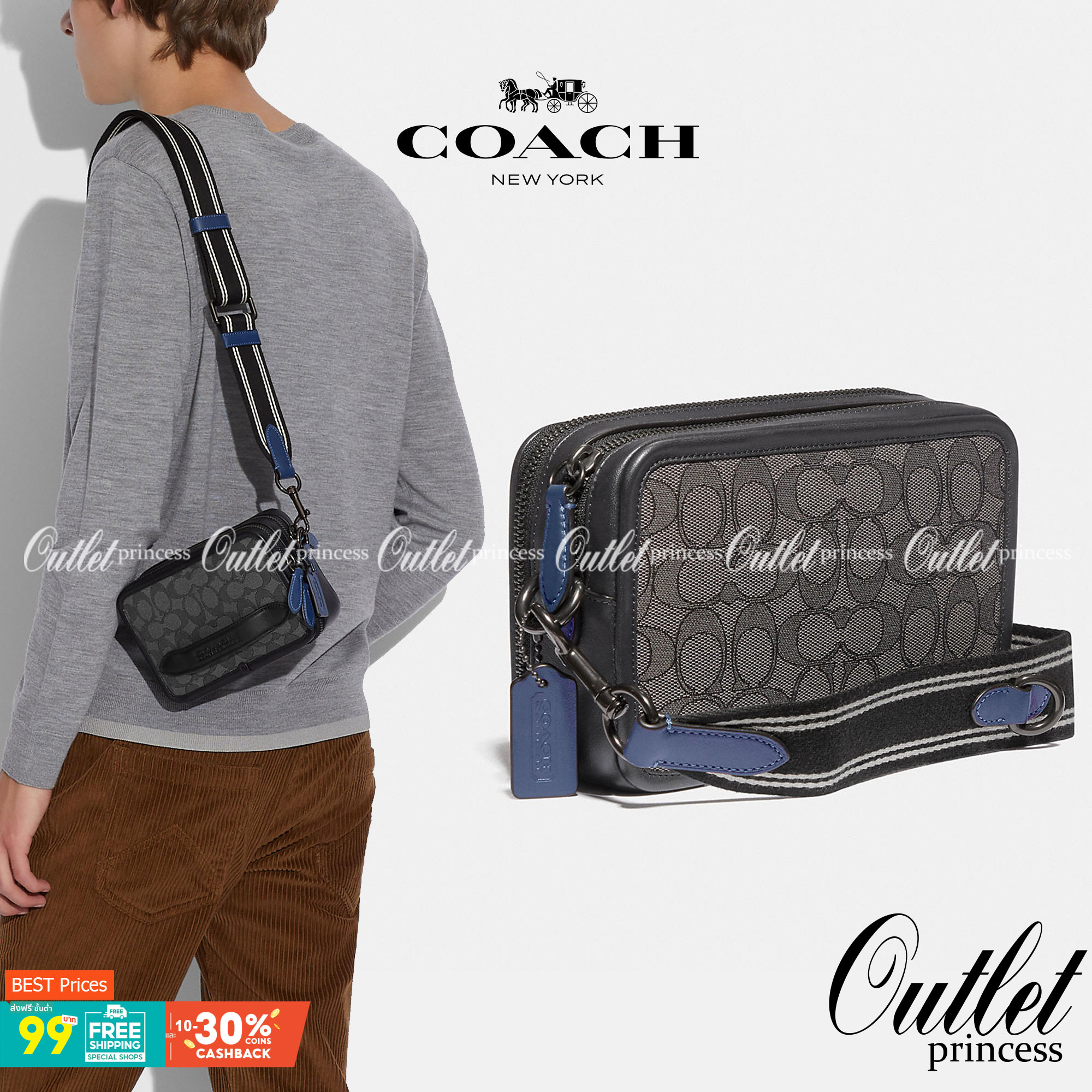 รุ่นสุดคูลล ใช้คู่ได้ทั้งชาย//หญิงเลยค่าา😘 COACH CHARTER CROSS BODY IN SIANATURE JACQUARD((C3780)) 💋พร้อมส่ง สินค้าออกใหม่ ไม่มียังไงไหว!! ✔️กระเป๋าสะพายครอสบอดี้ร์ หรือสามารถสอดมือตรงหนังด้านหน้าถือแบบเก๋ๆได้ด้วยค่าา วัสดุJacquardท