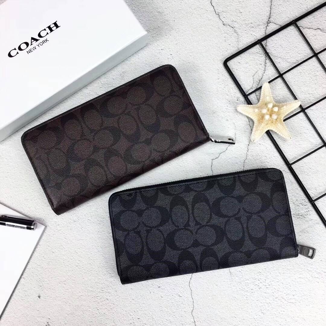 Coach long wallet Best seller! กระเป๋าสตางค์ใบยาว วัสดุหนัง ลาย signatureเปิดปิดด้วยซิปแบรนด์ ภายใน มีช่องใส่บัตร ธนบัตร และช่องซิปใส่เหรียญค่ะ