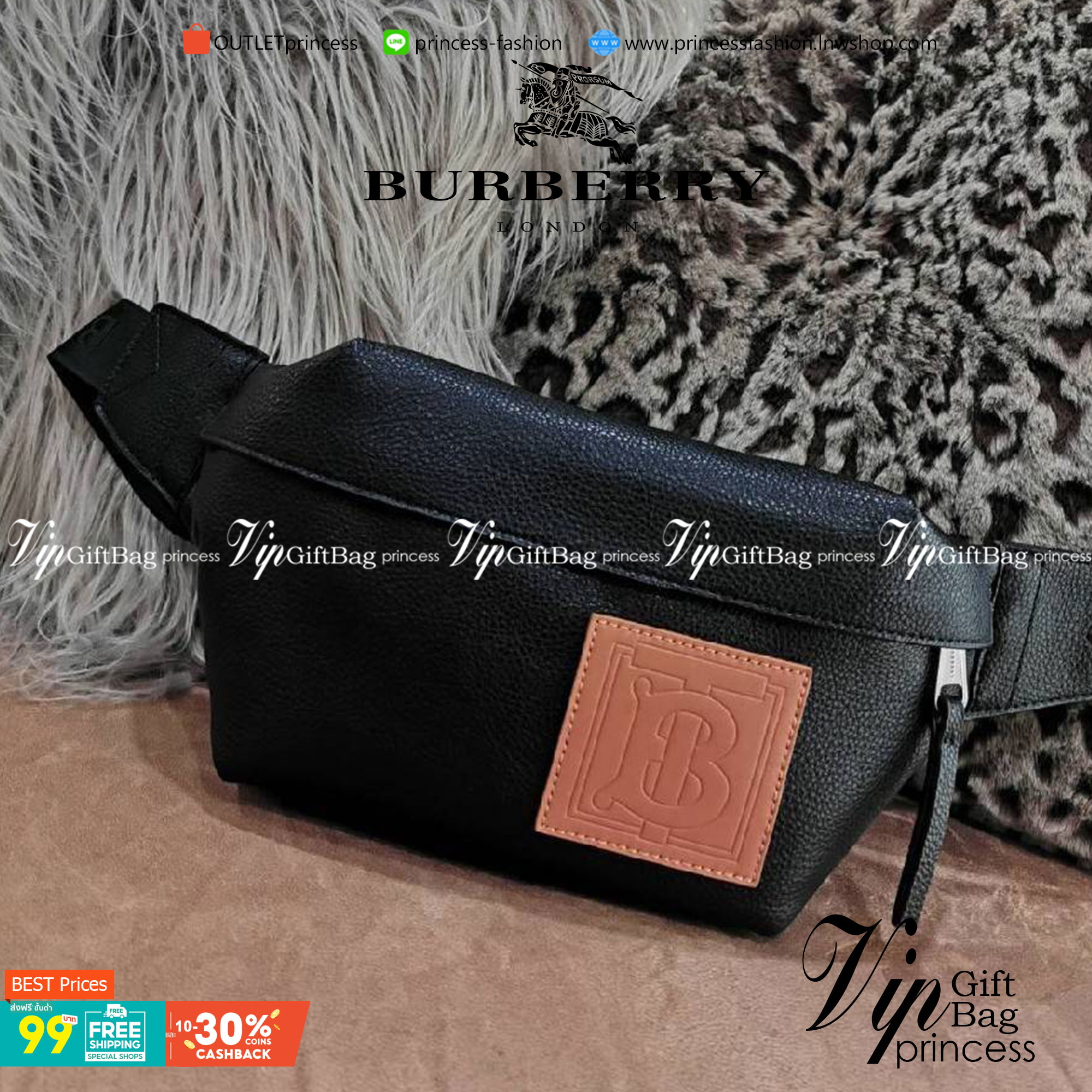 BURBERRY FRAGRANCES WAISTBAG VIP GIFT WITH PURCHASE (GWP) พรีเมี่ยมกิ๊ฟ Limited จากน้ำหอม BURBERRY วัสดุหนังแท้ CalfSkin หนังนิ่มสวยดูดีอยู่ทรงประดับโลโก้แบรนด์ด้านหน้า เปิดปิดด้วยซิปหัวซิปแบรนด์ ขนาดกำลังดี ภายในกว้างและจุค่ะ มีโลโก้ มีช่อง pocket ใช้ใส่