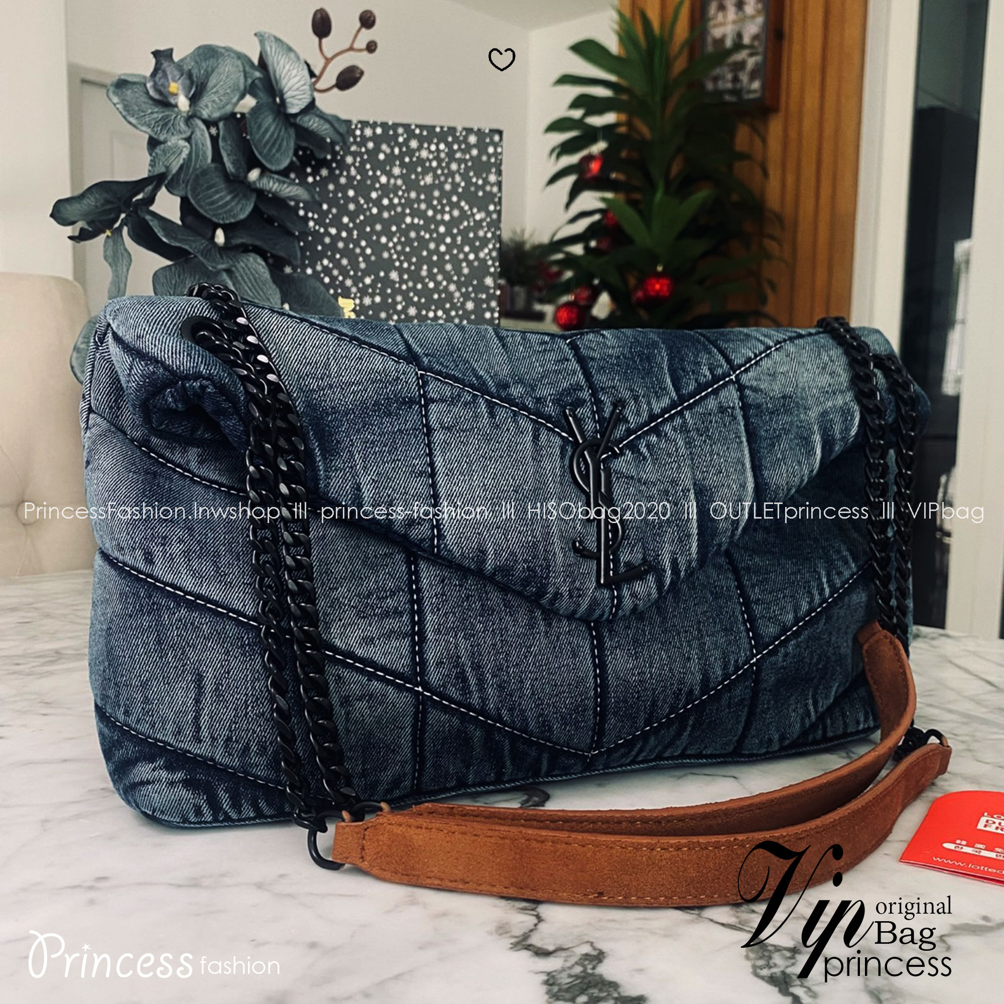 YSL Puffer denim shoulder bag กระเป๋าสะพายเดนิมฟอก สวยเท่ห์คลาสสิกลายเชฟล่อนเป็นเอกลักษณ์ รุ่นเดนิมยอดนิยม ทรงสวย ใช้ได้บ่อยไม่มีเบื่อ ดีไซน์เรียบหรู