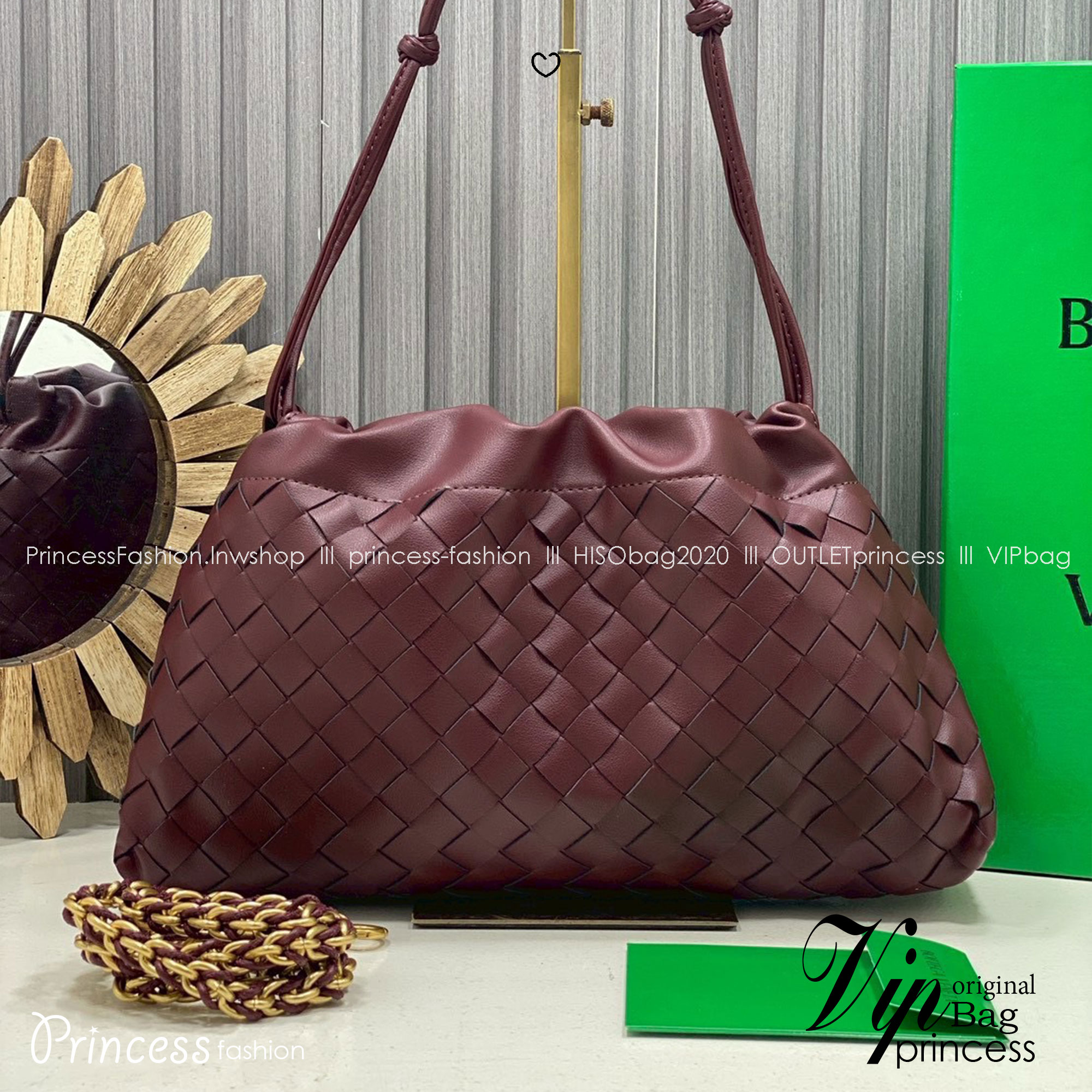 ORI หนังแท้ | Bottega Veneta Dustbag Notte Bag / Bottega Hobo Bag กระเป๋าสะพายดีไซน์สานเป็นเอกลักษณ์ เรียบง่ายไฮคลาส เชือกผูก พร้อมสายสะพายโซ่