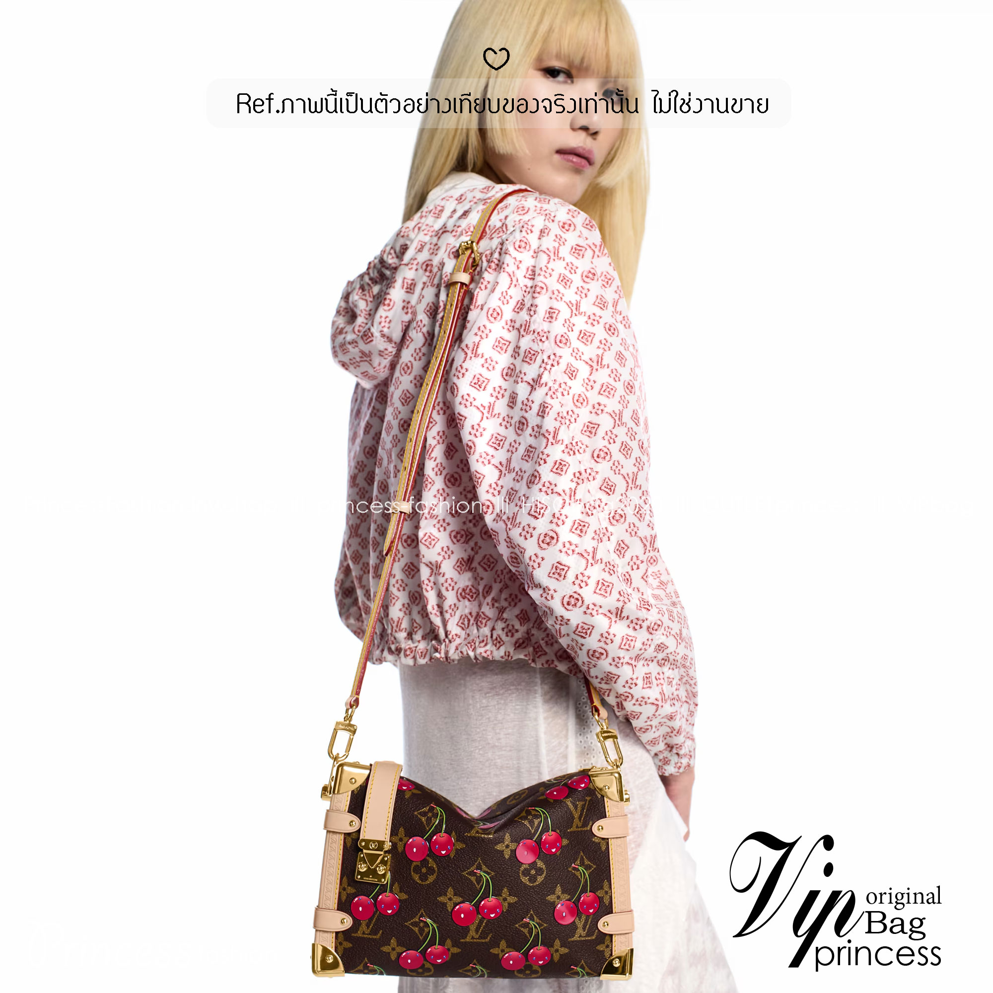 ORI หนังแท้ | LV x TM - Side Trunk MM Bag Monogram cherry canvas กระเป๋าสะพายทรงทรังค์ สะท้อนจิตวิญญาณแห่งความสนุกสนาน แสนมีชีวิตชีวา ด้วยตกแต่งลายเชอร์รี่สดใสงดงามอันเป็นเอกลักษณ์ของศิลปินชาวญี่ปุ่น