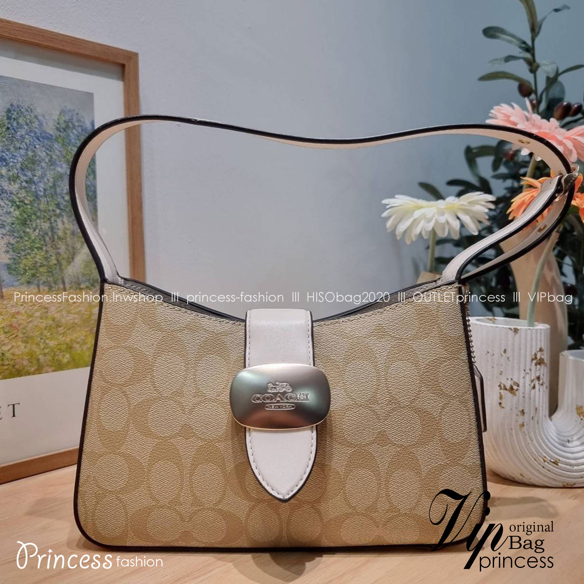 COACH ELIZA SHOULDER BAG IN SIGNATURE CANVAS CR532 / CR533 กระเป๋าสะพายไหล่ทรงโฮโบสุดหรู ดีไซน์โลโก้แบบใหม่สวยเด่น เกรดท็อปออริ เกรดดีสุด สลับแท้ 1:1 ใช้ต่างประเทศได้