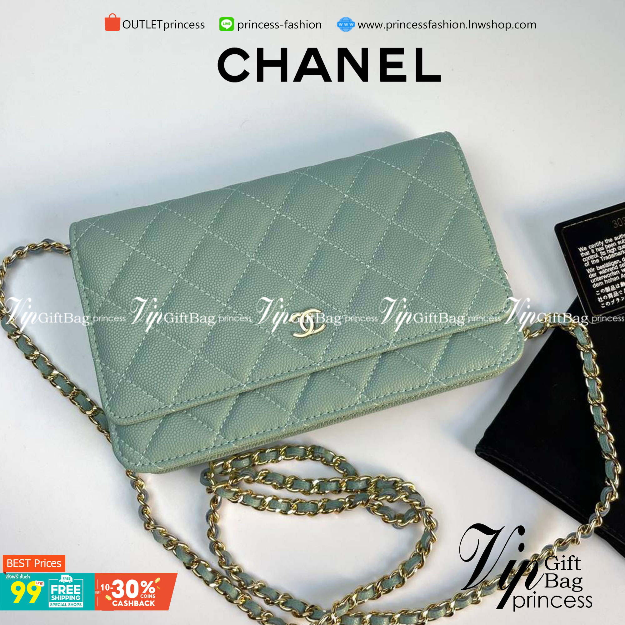 VIP 】หนังแท้ CHANEL WOC style โทนสีพาสเทล กระเป๋าสะพายทรงสวยตลอดกาล วัสดุหนังลายคาเวียร์ เนื้อนุ่ม อยู่ทรงคุณภาพดีตามแบบฉบับของแบรนด์ น้ำหนักเบา ด้านหน้ามีโลโก้แบรนด์อะไหล่หรู มีช่องใส่บัตร ใส่ของจุกจิก เปิดปิดด้วยฝาปิดกระดุม ซับในหนัง ตัวจริงสวยมากๆถูกใจ
