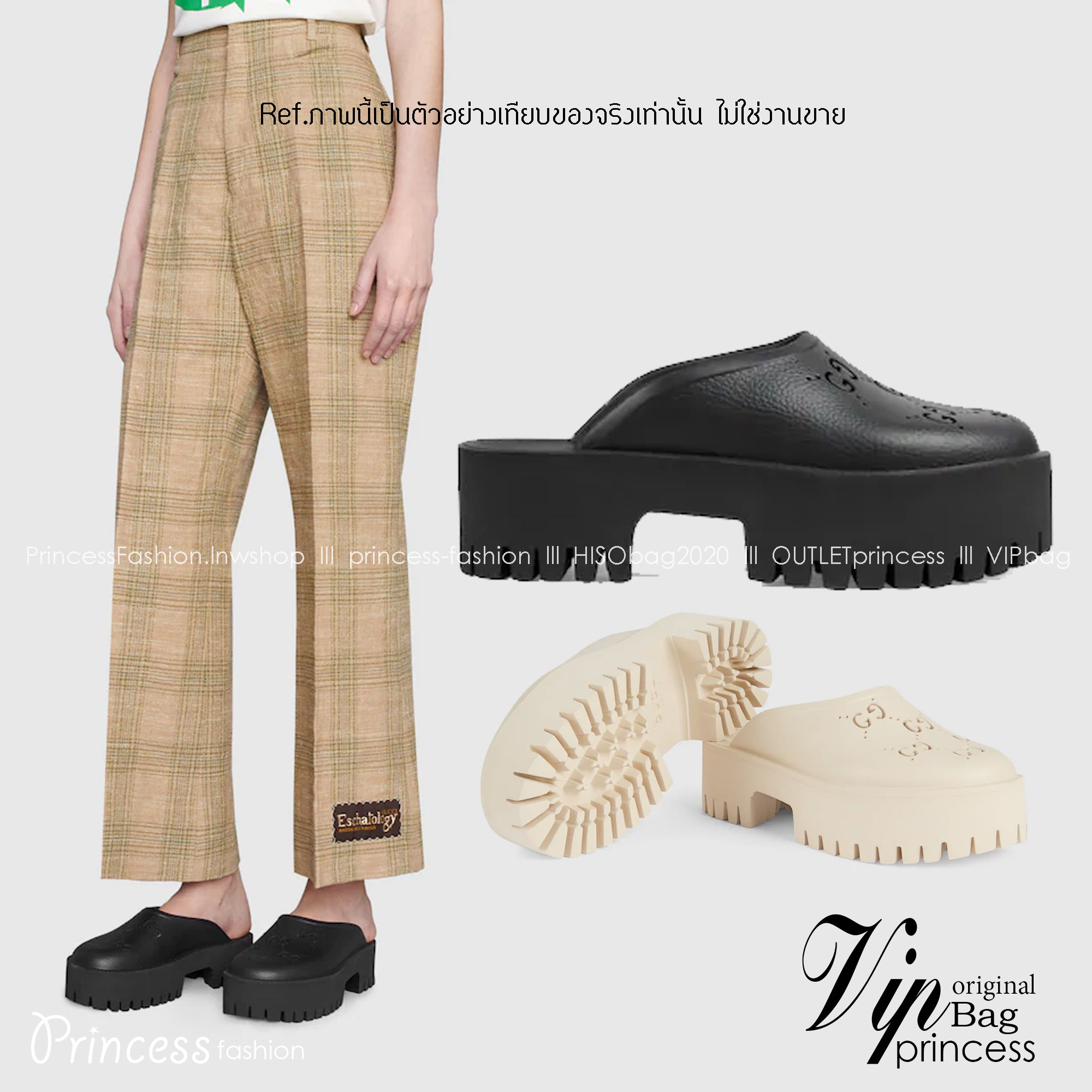 GUCCI platform perforated G sandal / GG Sandel รองเท้า GG เกรดออริจินอล สลับแท้ พร้อมกล่อง ภาพถ่ายจากงานจริง ใช้งานต่างประเทศได้