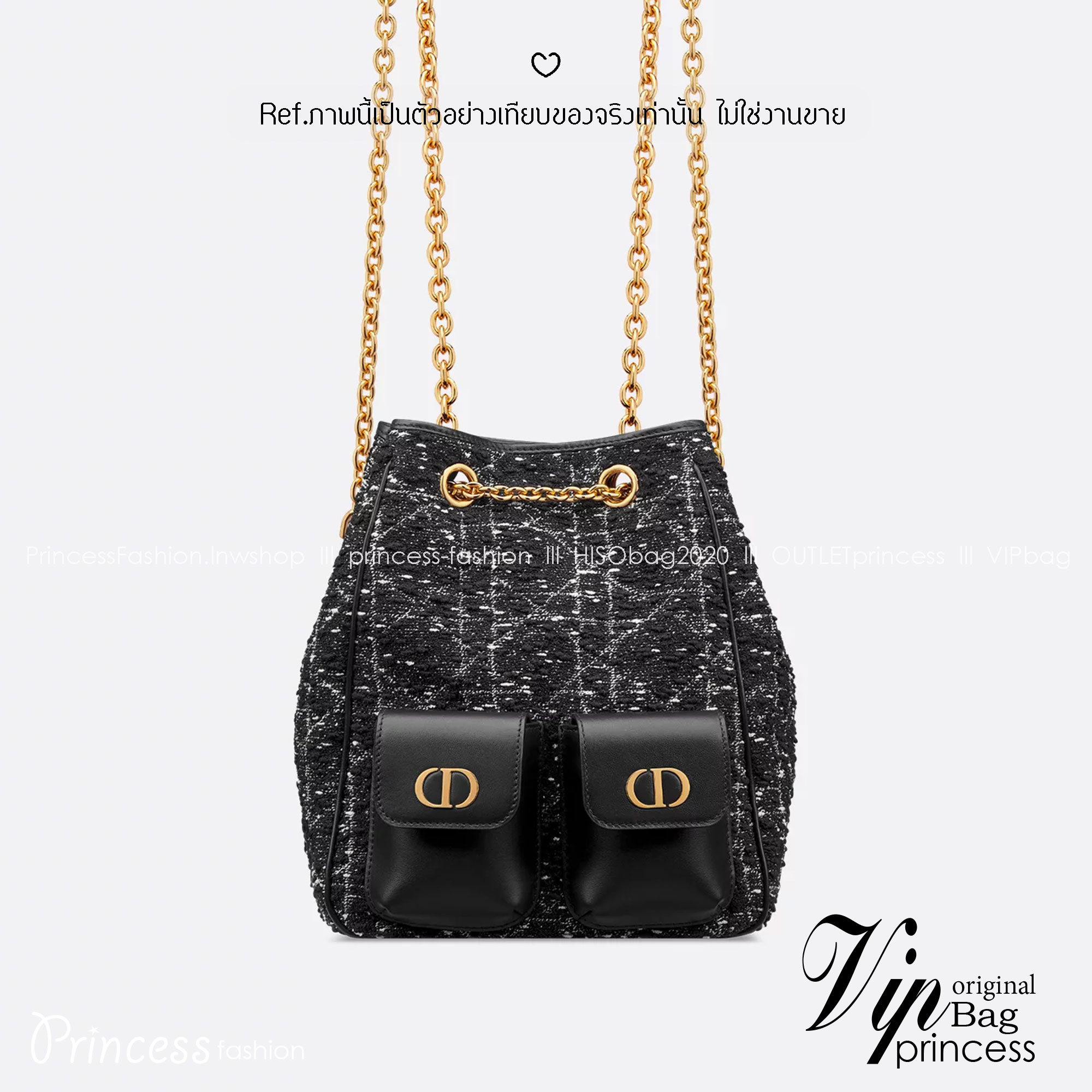 ORI หนังแท้ | Dior Caro Multicarry Bucket Backpack กระเป๋าเป้สะพายหลัง คอลใหม่ล่าสุด โดดเด่นด้วยผ้าทอทวีตโทนสีดำ พร้อมกระเป๋าเล็กคู่หน้า เปี่ยมไปด้วยสไตล์และความหรูหราตกแต่งด้วยโลโก้ CD โลหะสีทอง