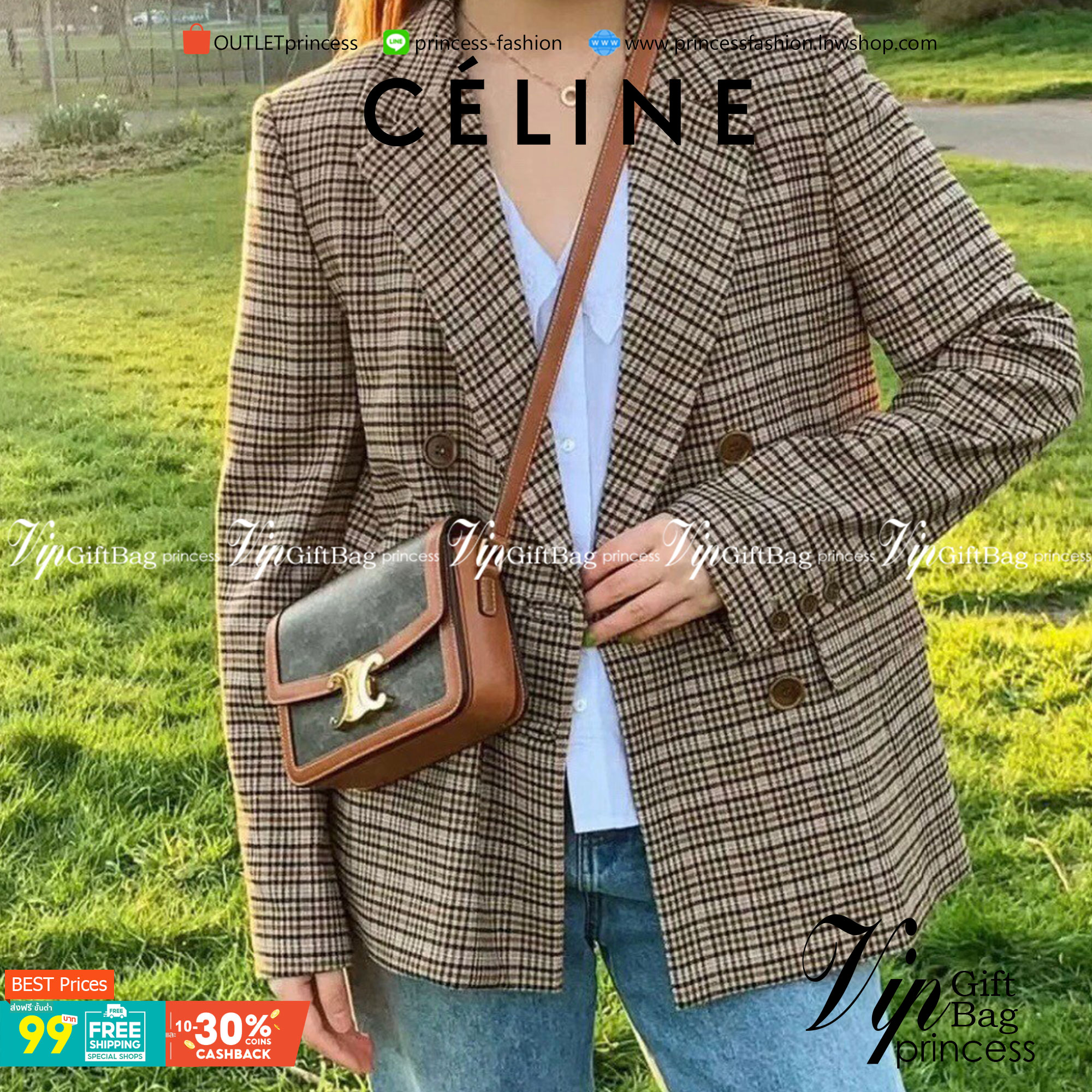 VIP 】𝗖𝗘𝗟𝗜𝗡𝗘 CROSSBODY VIP GIFT MEDIUM/TEEN TRIOMPHE BAG IN TRIOMPHE CANVAS AND CALFSKIN มี 2 ขนาด งานสวยอยู่ทรงเปิดปิดด้วยตัวล้อคด้านหน้า ภายในมีช่องใส่ของหลัก พร้อมช่องซิป ใส่กระเป๋าสตางค์กลาง + มือถือได้ ท