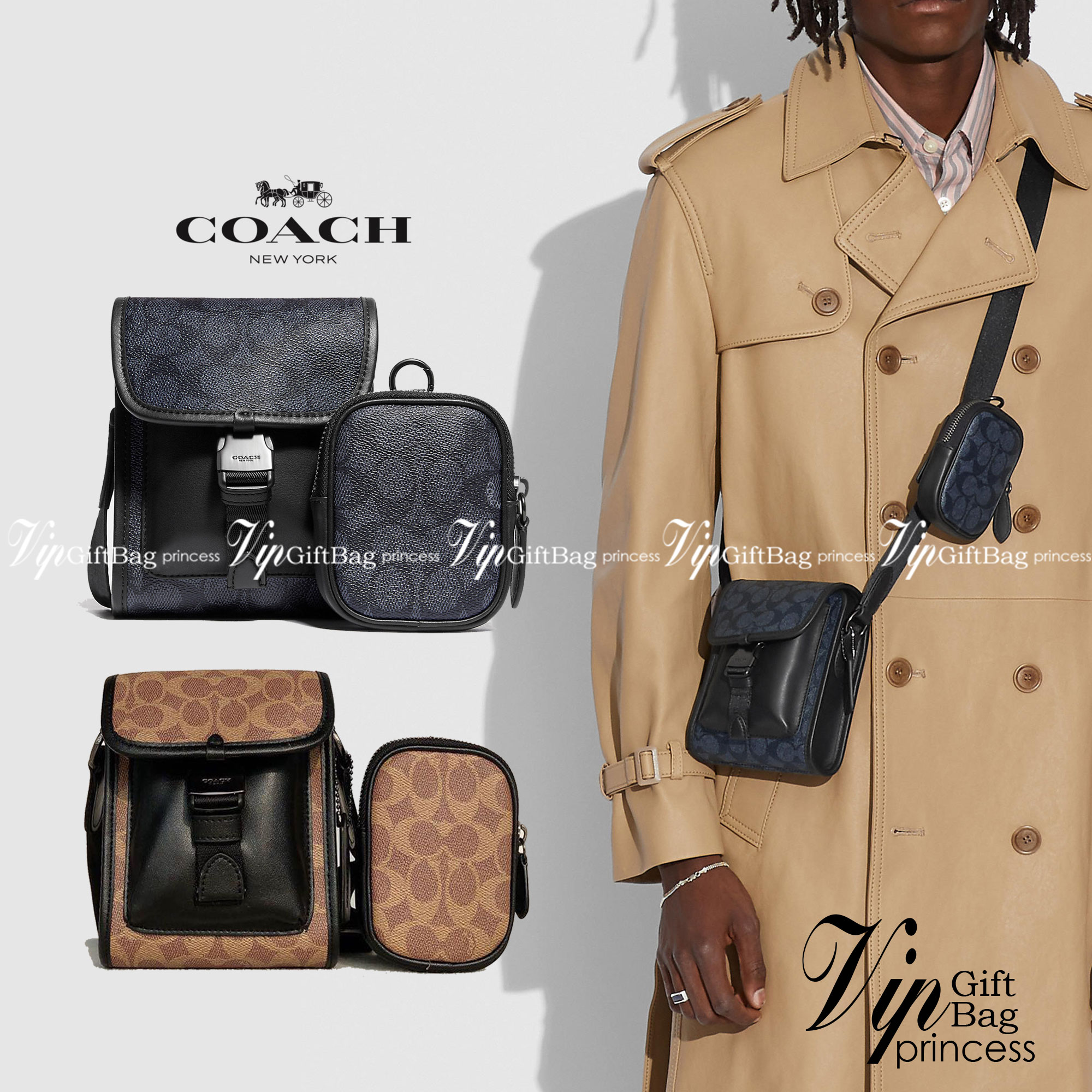 Coach C2600 Classic Logo Canvas Charter / COACH CHARTER NORTH/SOUTH CROSSBODY WITH HYBRID POUCH IN SIGNATURE CANVAS กลับมาเอาใจหนุ่มๆกันอีกครั้ง!! หล่อได้ไม่ซ้ำใคร กับไอเท็มสุดหรู กระเป๋าสะพายข้างรุ่นนี้ ดีไซน์ทรงกล่อง เรียบหรู วัสดุหนังแคนวาสสลับหนังแท้ 