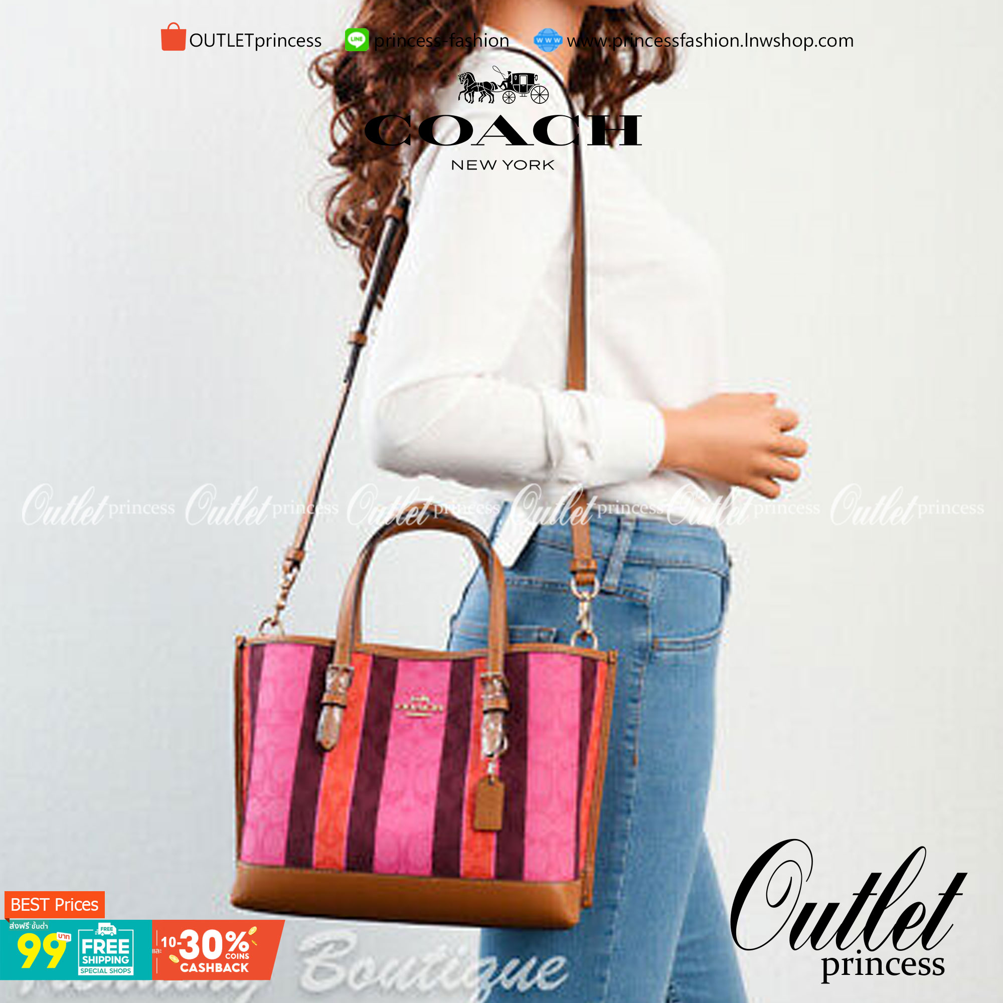 Coach Mollie Tote 25 In Signature Jacquard With Stripes กระเป๋าสะพายใหม่ล่าสุดจาก Coach Factory วัสดุ Canvas & Calfskin ดีไซน์ Casual เทคเจอร์สวยอยู่ทรงด้านหน้าประดับโลโก้แบรนด์ ภายในมีช่องแบ่งแยกเป็นสัดส่วน มีช่องซิปกลาง ใส่มือถือ กระเป๋าสตางค์ยาว ของใช้