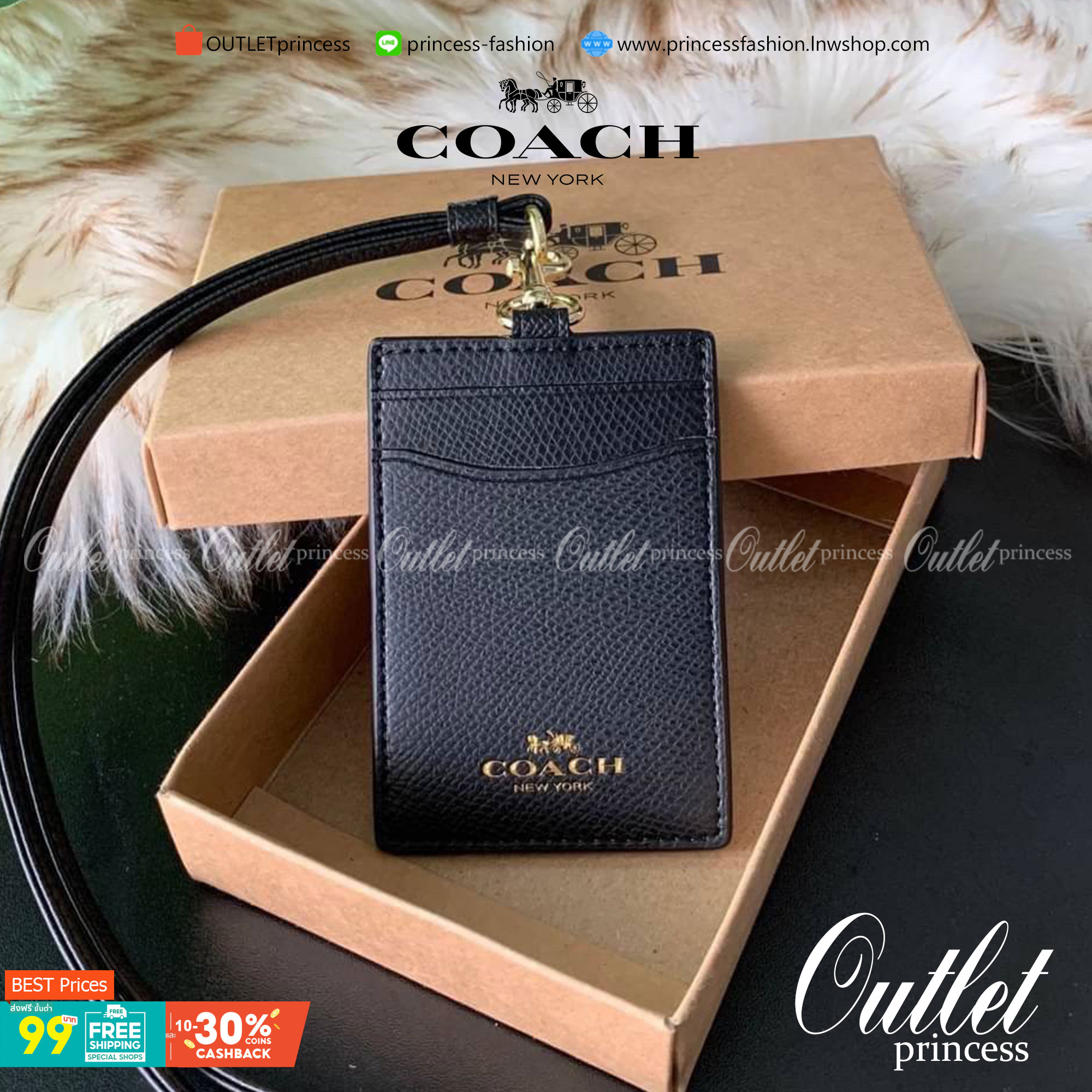 COACH F63274 ID LANYARD IN SIGNATURE COATED CANVAS กระเป๋าใส่บัตรคล้องคอ ลาย C ทั้งใบ ด้านหน้าตกแต่งชื่อแบรนด์ สวยมากกก ใส่บัตรพนักงาน และบัตรต่างๆ มาพร้อมสายคล้องคอ สายถอดออกได้ ตัวกระเป๋ามี 3 ช่องค่ะ