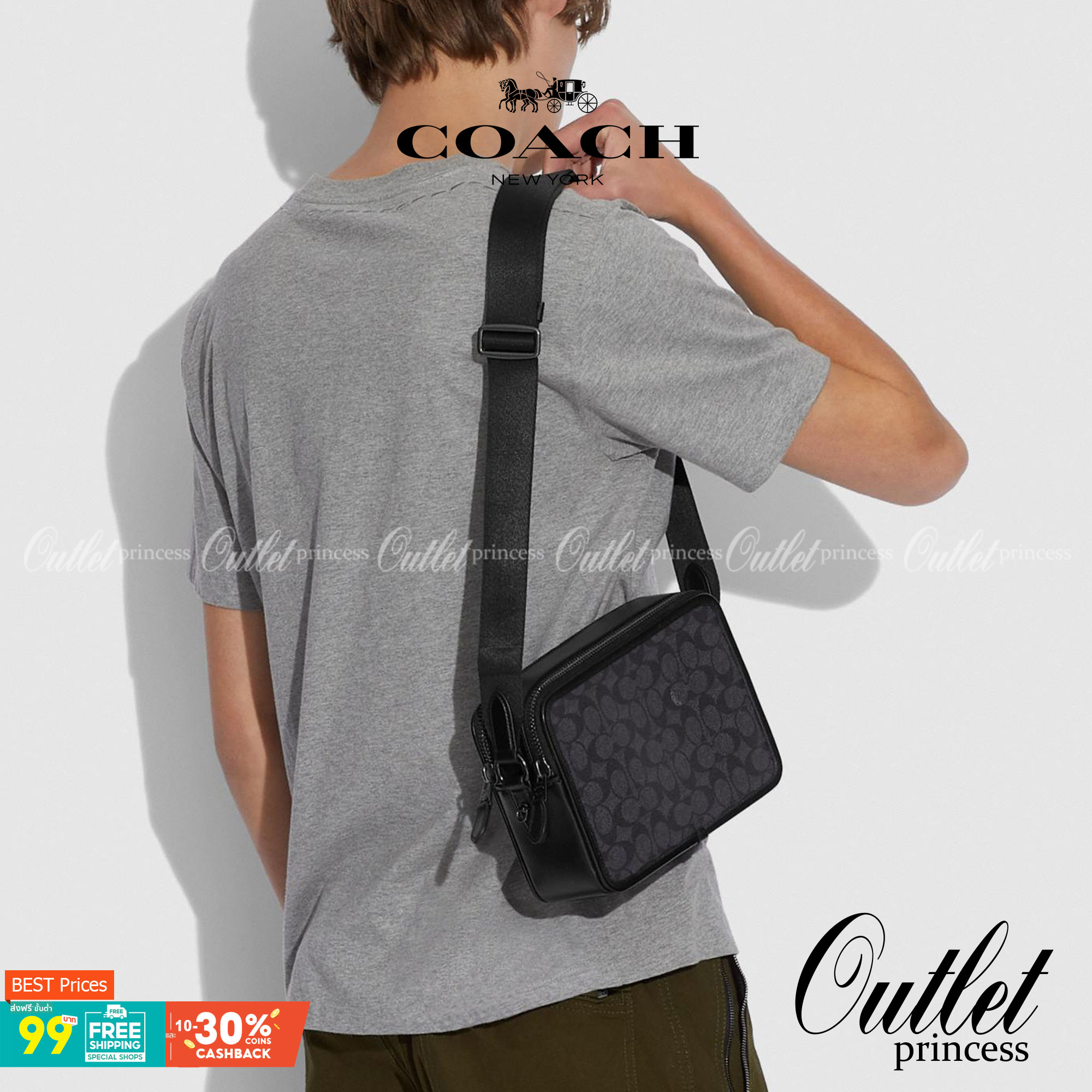 CHARTER CROSSBODY 24 IN SIGNATURE CANVAS (COACH C5341) 😎😎 กระเป๋าสะพายข้าง ไอเท็มยอดฮิตทรงหล่อ เรียบหรู ดูดี เป็นรุ่นที่หนุ่มตามหากันเยอะมาก วัสดุหนังแคนวาสสลับหนังแท้ เปิด-ปิดด้วยซิป 2 ช่อง มีช่องแยกใส่ของเป็นสัดส่วน สะพายไปเที่ยวหรือทำงา