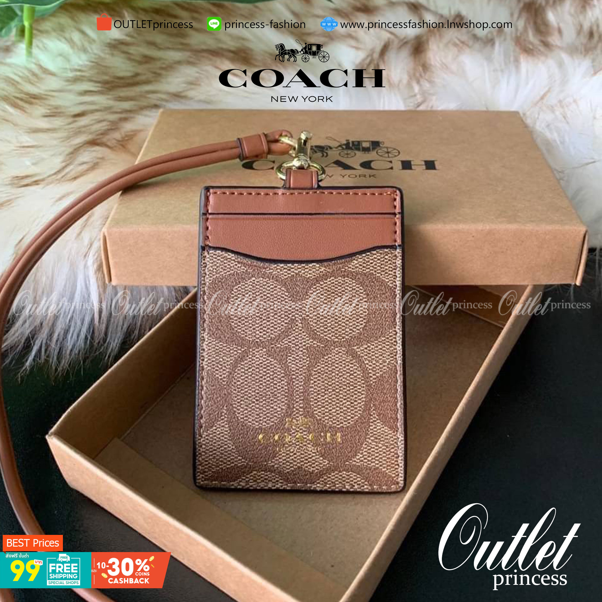 COACH F63274 ID LANYARD IN SIGNATURE COATED CANVAS กระเป๋าใส่บัตรคล้องคอ ลาย C ทั้งใบ ด้านหน้าตกแต่งชื่อแบรนด์ สวยมากกก ใส่บัตรพนักงาน และบัตรต่างๆ มาพร้อมสายคล้องคอ สายถอดออกได้ ตัวกระเป๋ามี 3 ช่องค่ะ