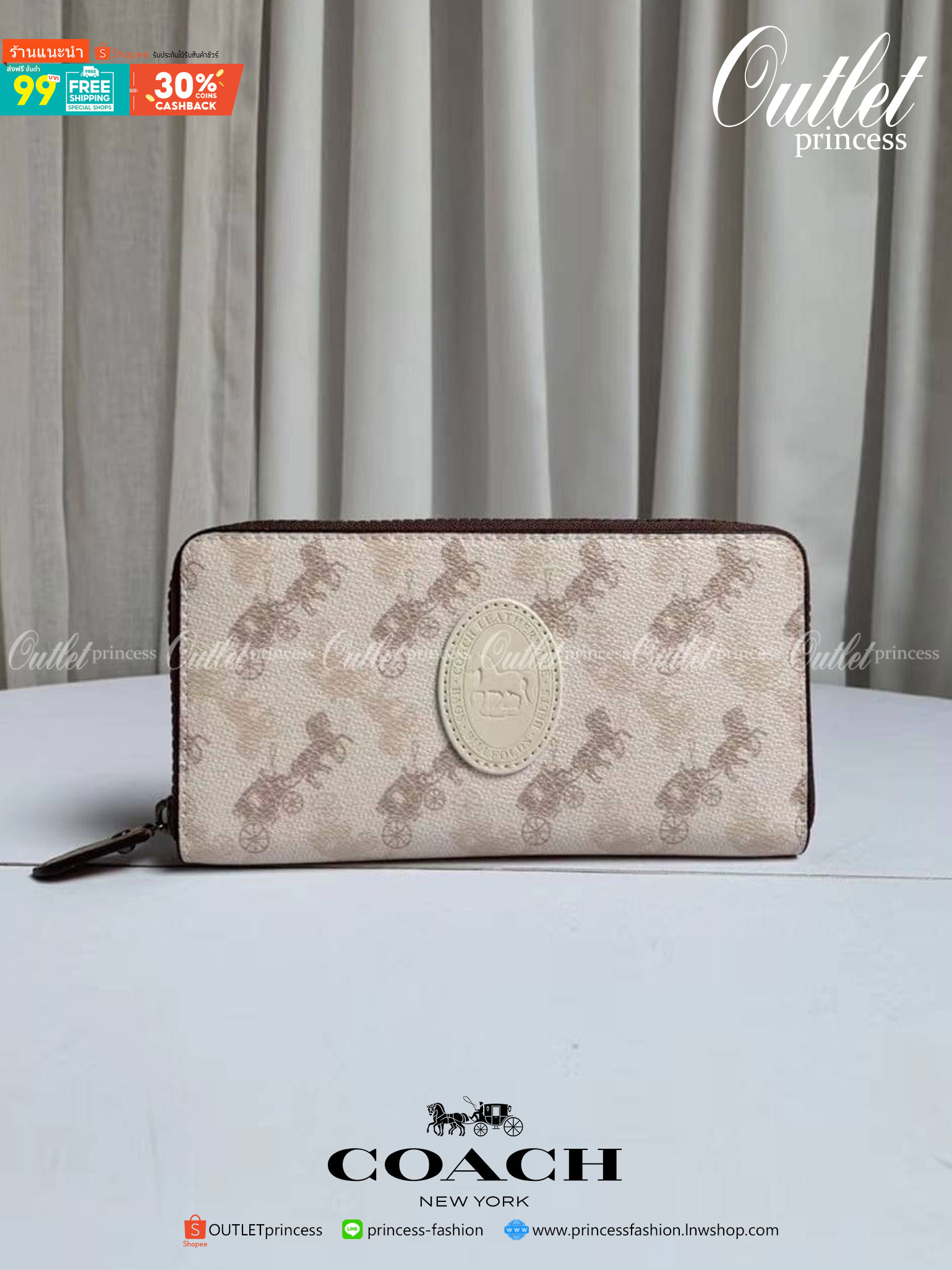 COACH Accordion Zip Wallet in Signature Coated with Leather กระเป๋าสตางค์ใบยาว เปิด-ปิดกระเป๋าด้วยซิปรอบ ด้านในมีช่องใส่บัตร ช่องใส่ธนบัตร และช่องซิปใส่เหรียญค่ะ