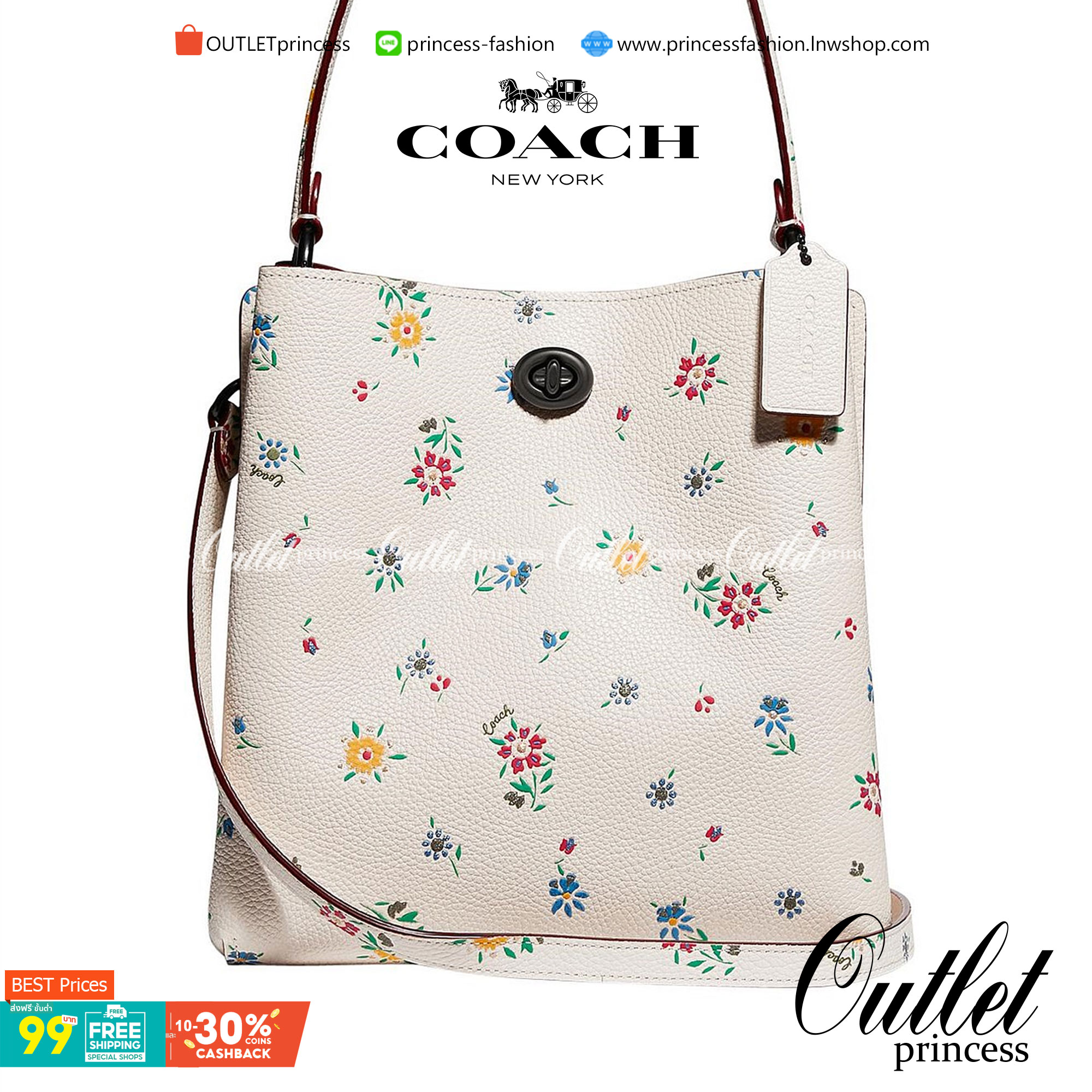 COACH 1041 CHARLIE BUCKET 21 WITH WILDFLOWER PRINT กระเป๋าบัคเก็ตทรงสวย ลุคคุณหนูอีกหนึ่ง!! มองยังไงก็สวยหวาน วัสดุหนังสังเคราะห์ลายลิ้นจี่ ดีไซน์ดอกไม้คละเต็มใบ เปิด-ปิดด้วยตัวบิดล็อค มีสายสะพายมาให้ ปรับได้ตามตัวจ้า รุ่นนี้หายากแล้วน้า ต้องรีบมีได้แล้วจ