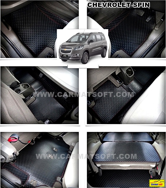 พรมปูพื้นรถยนต์ Chevrolet SPIN ลายกระดุม เต็มคัน 14 ชิ้น