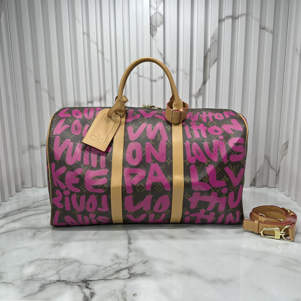 ORI หนังแท้ | LV Stephen Sprouse Graffiti Keepall 42cm กระเป๋าสะพายทรงคีฟออลใบใหญ่ ลวดลายตัวอักษรกราฟฟิกเต็มใบ