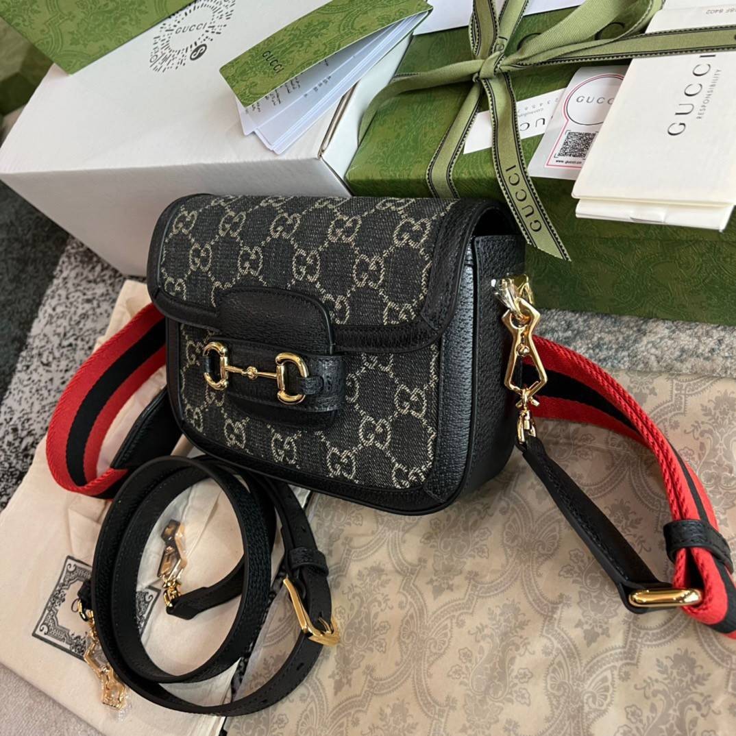 Gucci Horsebit 1955 mini bag GG Denim Jacquard Bag พร้อมส่ง เกรดท็อปออรินอล งานเหมือนสุด หนังแท้ สวยงามตามรูป TOP ORIGINAL 1:1 เกรดเทียบแท้ ใช้สลับแท้ได้ ใช้งานต่างประเทศได้