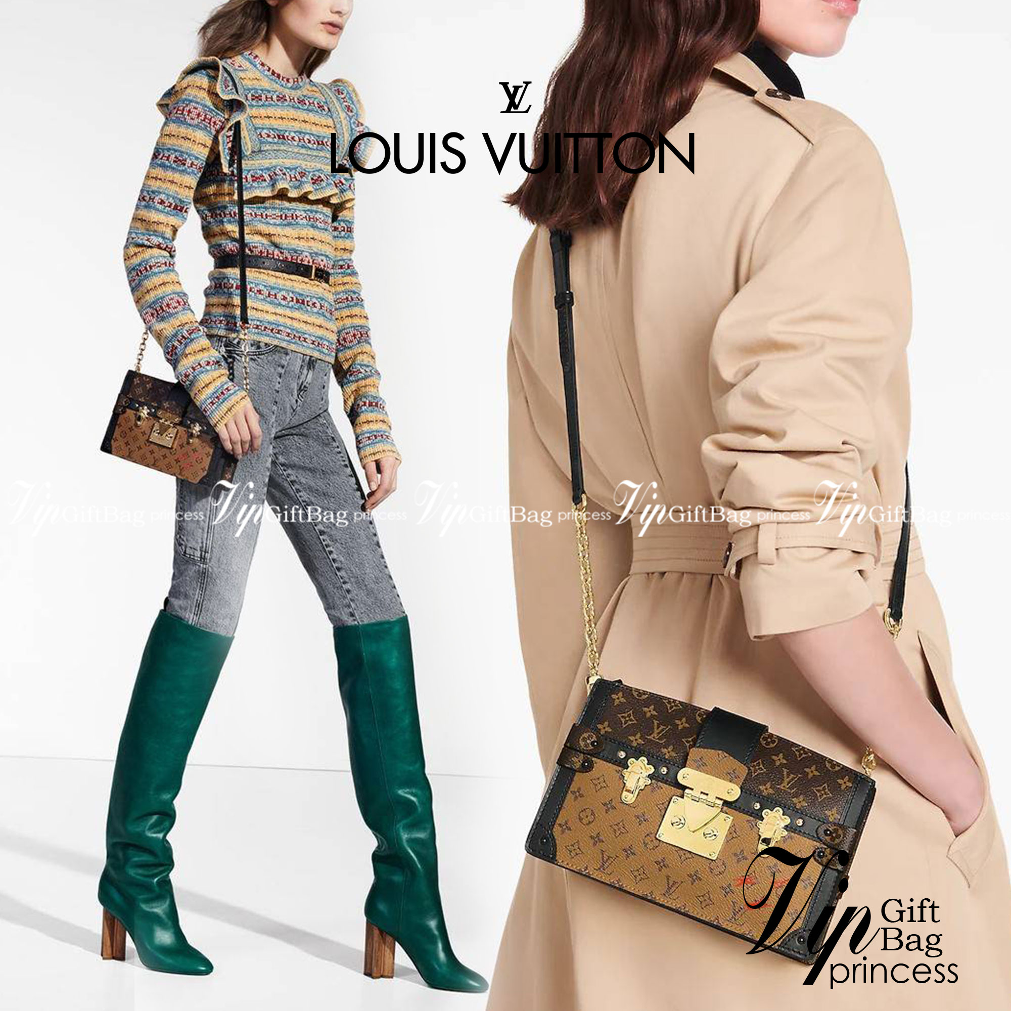 LOUIS VUITTON TRUNK CLUTCH Monogram / LV TRUNK CLUTCH กระเป๋าสะพายกึ่งคลัทช์ ทรงสวย ที่สาวๆเรียกร้อง วัสดุหนังแคนวาส ดีไซน์ทุกอย่างได้ลงตัว หรูหรา ปากกระเป๋ามีสายคาดล็อค และช่องซิปปิด ภายในแบ่งสัดส่วนไว้ดีมากๆ มาพร้อมสายสะพายโซ่สลับหนัง ที่ถอดออกได้ พกเป็