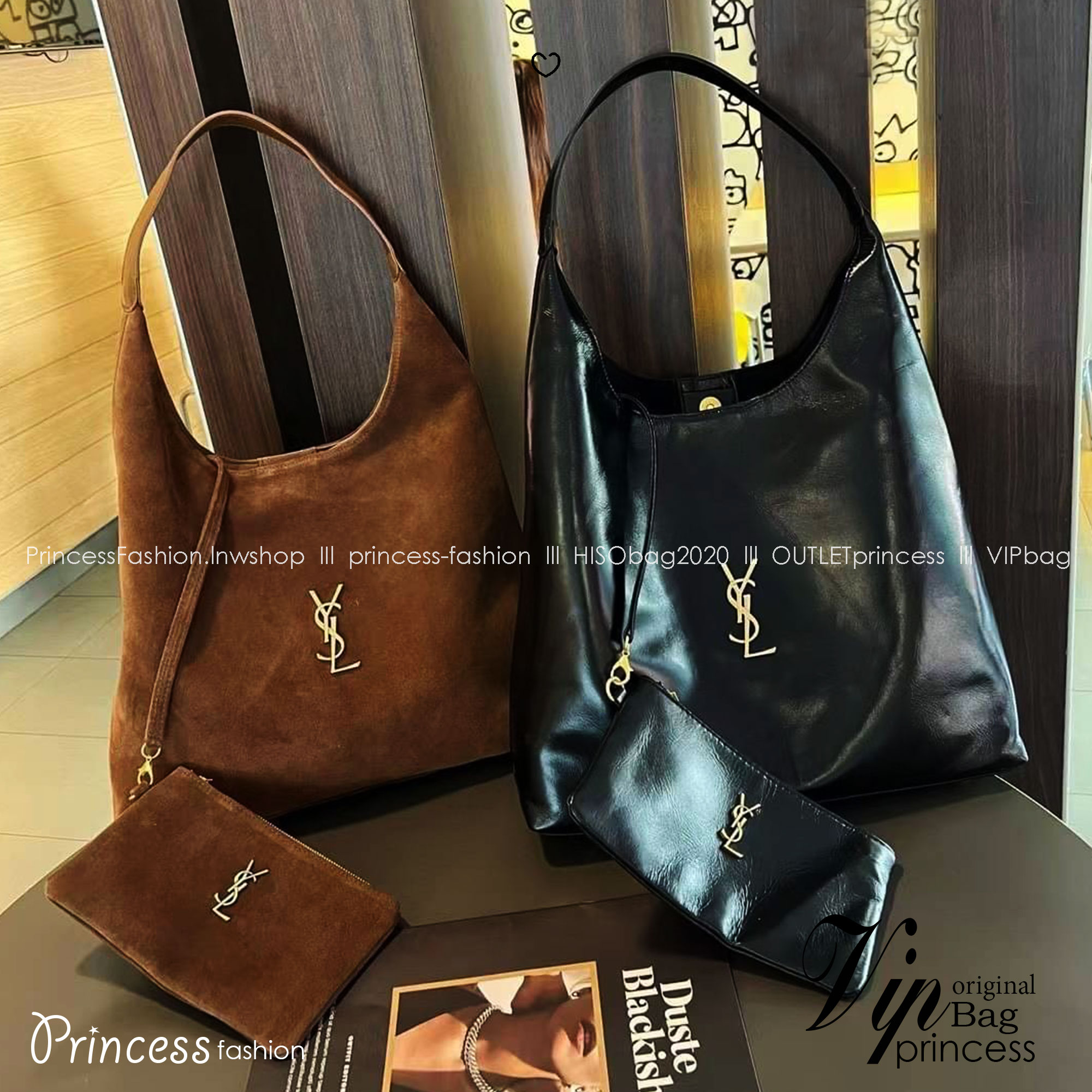 YSL Hobo Leather Bag / YSL Hobo Suede Bag กระเป๋าสะพายทรงโท้ทใบใหญ่รุ่นใหม่ หูจับในตัวใช้งานง่ายจุของได้เยอะ งานหนังเรียบและงานหนังกลับสีน้ำตาล ดีไซน์เรียบแต่หรู