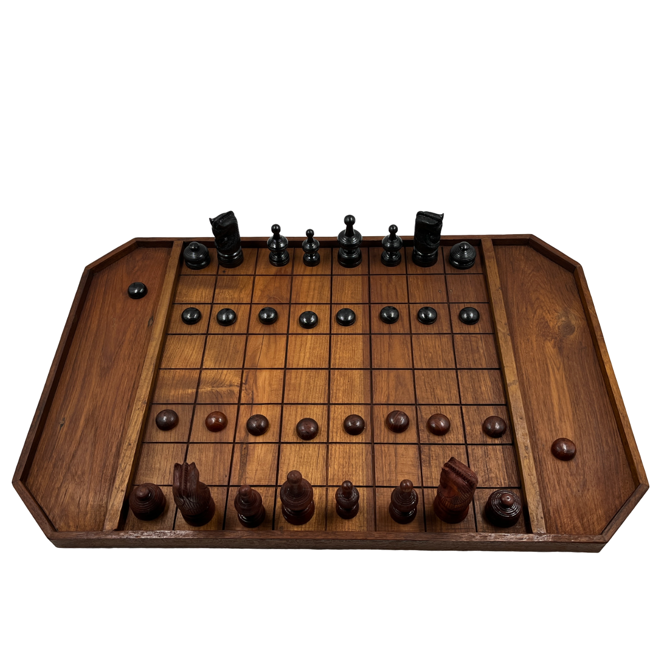 ชุดหมากรุกตัวหมากรุกไทยไม้สักชุดภูคาพร้อมกระดานไม้สักแบบหนา