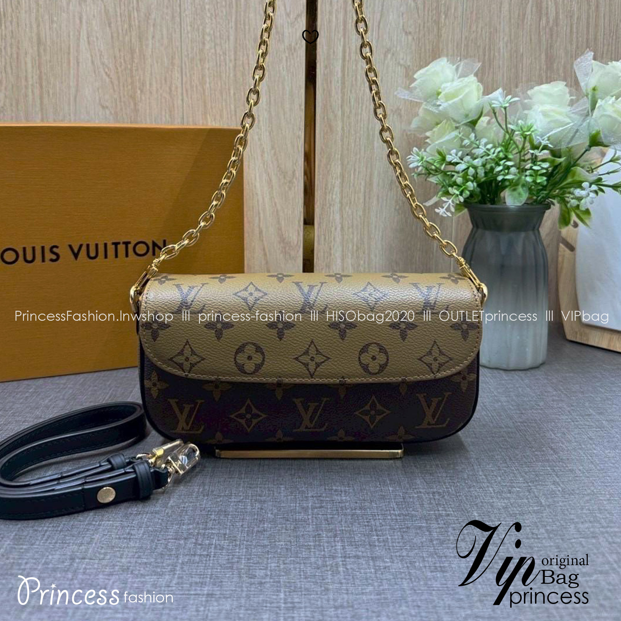 ORI หนังแท้ | LV Ivy chain wallet Bag กระเป๋าสะพายใบเล็ก ดีไซน์กระเป๋าสตางค์โซ่ โดดเด่นด้วยลาย Monogram Reverse Canvas เอกลักษณ์ของ Maison มอบลุคใหม่สดใส