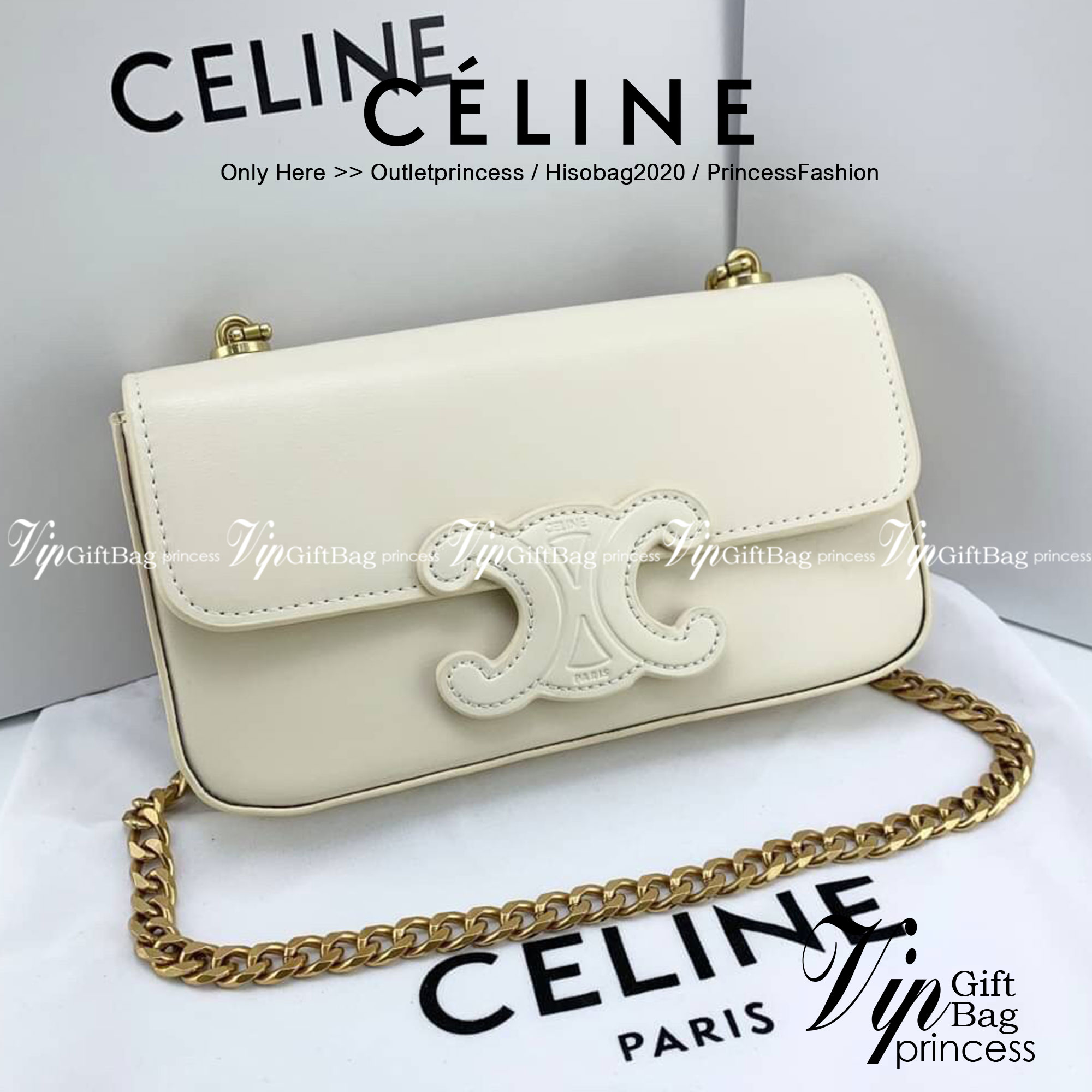 หนังแท้ CELINE CHAIN SHOULDER BAG CUIR TRIOMPHE IN SHINY CALFSKIN ANIS / CELINE TRIOMPHE SHOULDER BAG หนังแท้ทั้งใบสวยหรู แบบใหม่ล่าสุด โลโก้หนังคลาสิกที่สุดค่ะ จุของได้กำลังดี เหมาะกับสาวๆในวันที่อยากครอสบอดี้ชิลๆ ห้ามพลาดค่ะ!