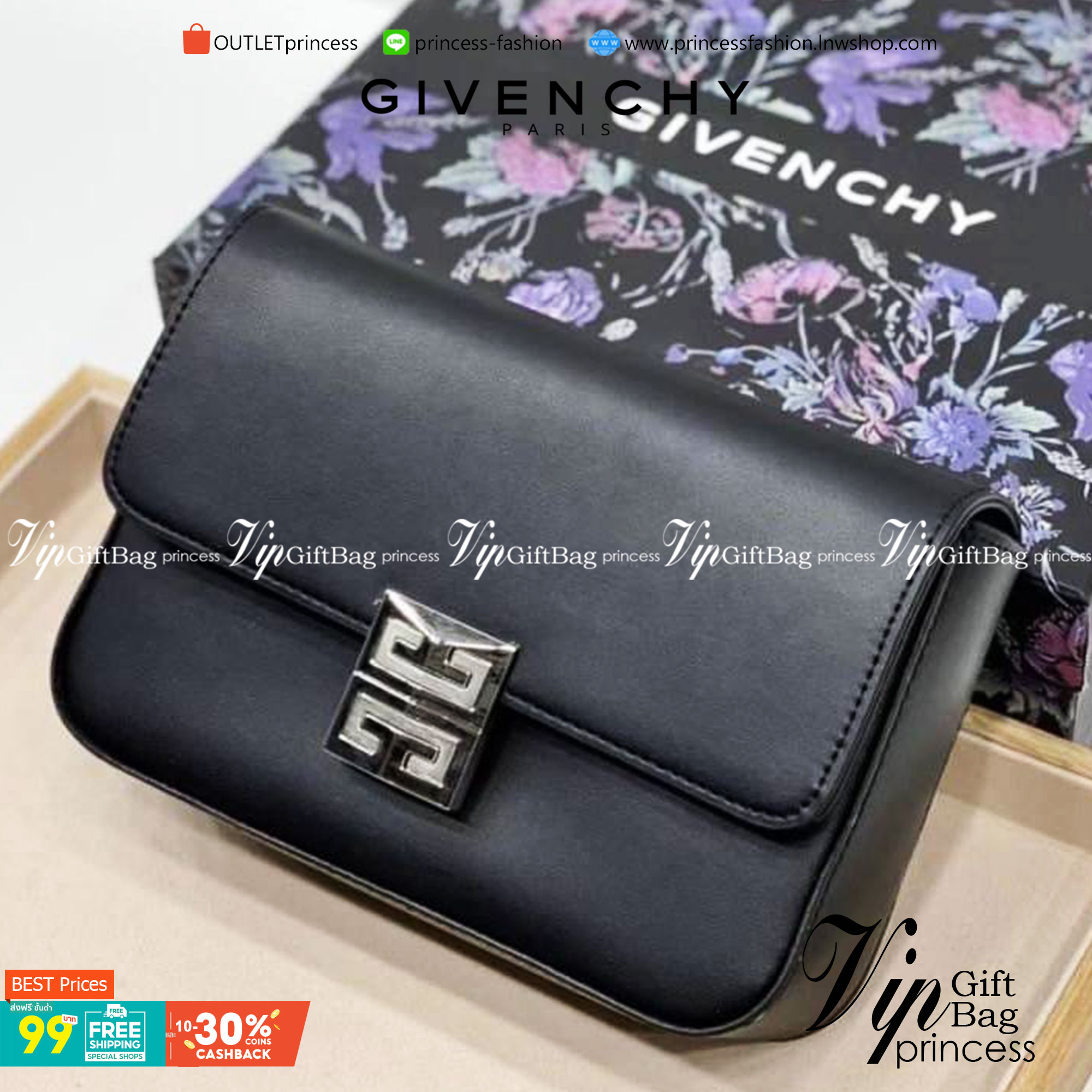 Givenchy Introducing 4G Medium Shoulder Bag วัสดุหนังแท้ อะไหล่สีเงิน ดีไซน์สวยงามทันสมัยรูปทรงสี่เหลี่ยมแบบคลาสสิก มาพร้อมสายหนังตีแบรนด์ Givenchy อันเป็นเอกลักษณ์เฉพาะของแบรนด์