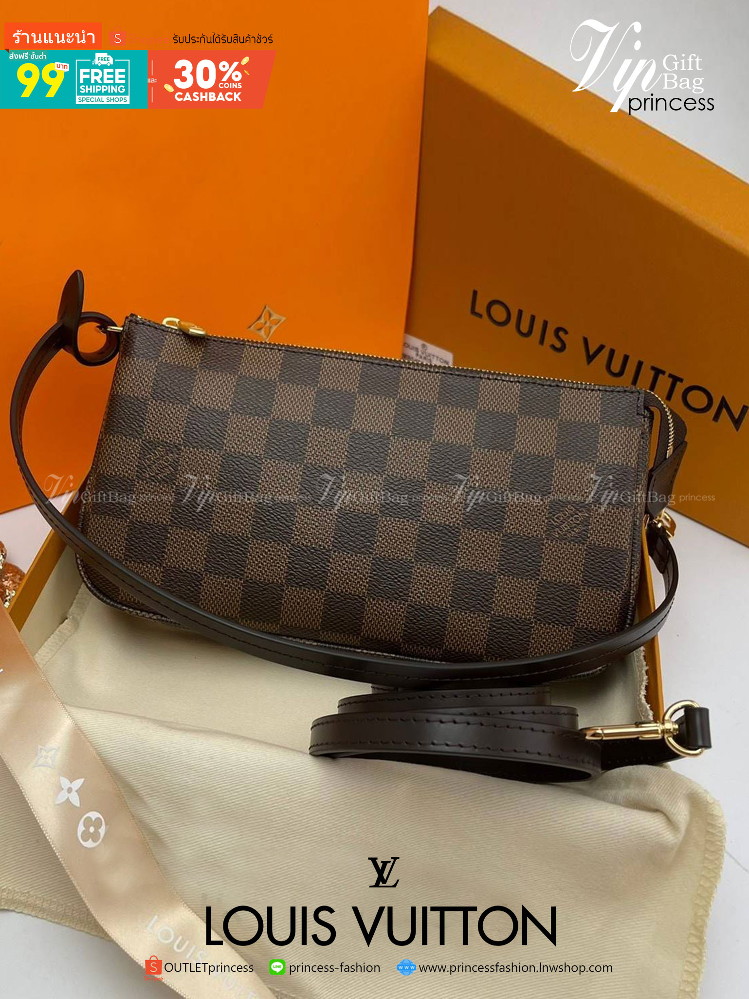 พรีเมี่ยมกิ๊ฟแท้ 100% 】หนังแท้ Louis Vuitton Monogram Canvas POCHETTE ACCESSOIRES Handbag